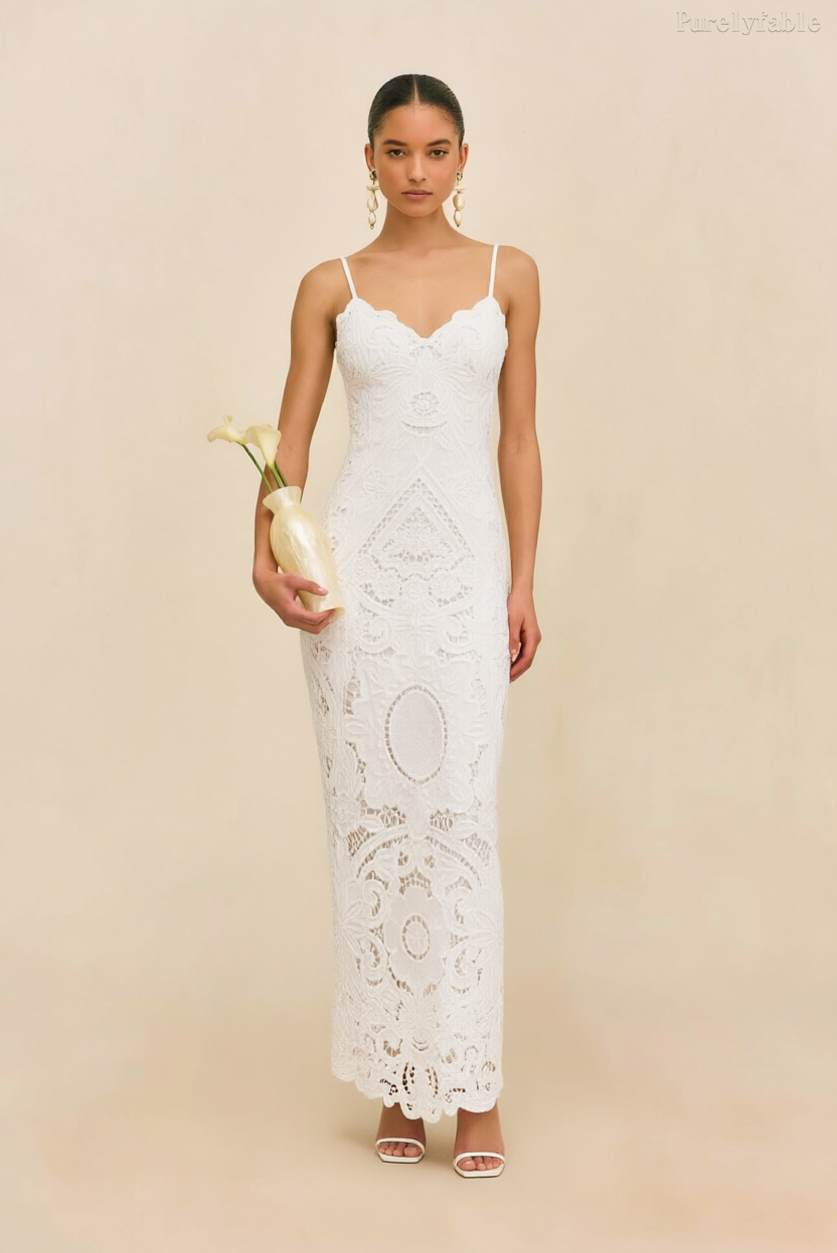 Kamila White Thin Shoulder Strap Open-Back Long Dress