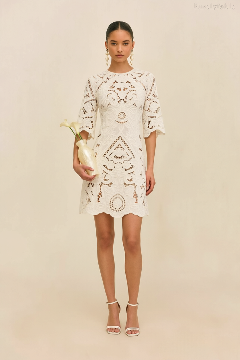 Kamila White Round-neck Open-Back Short Dress