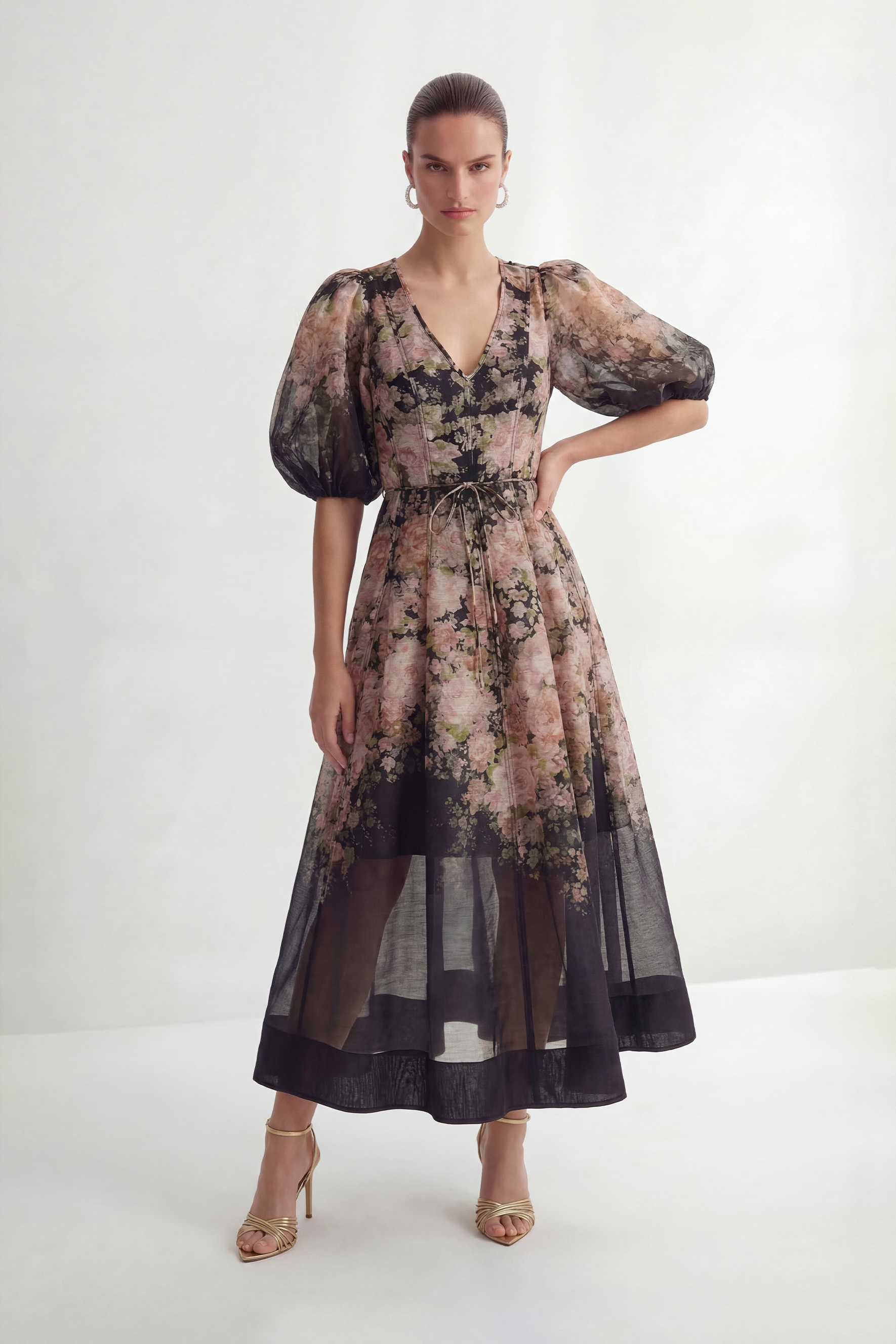 Dream Chaser Black Floral Print Puff Sleeve Maxi Dress-purelyfable