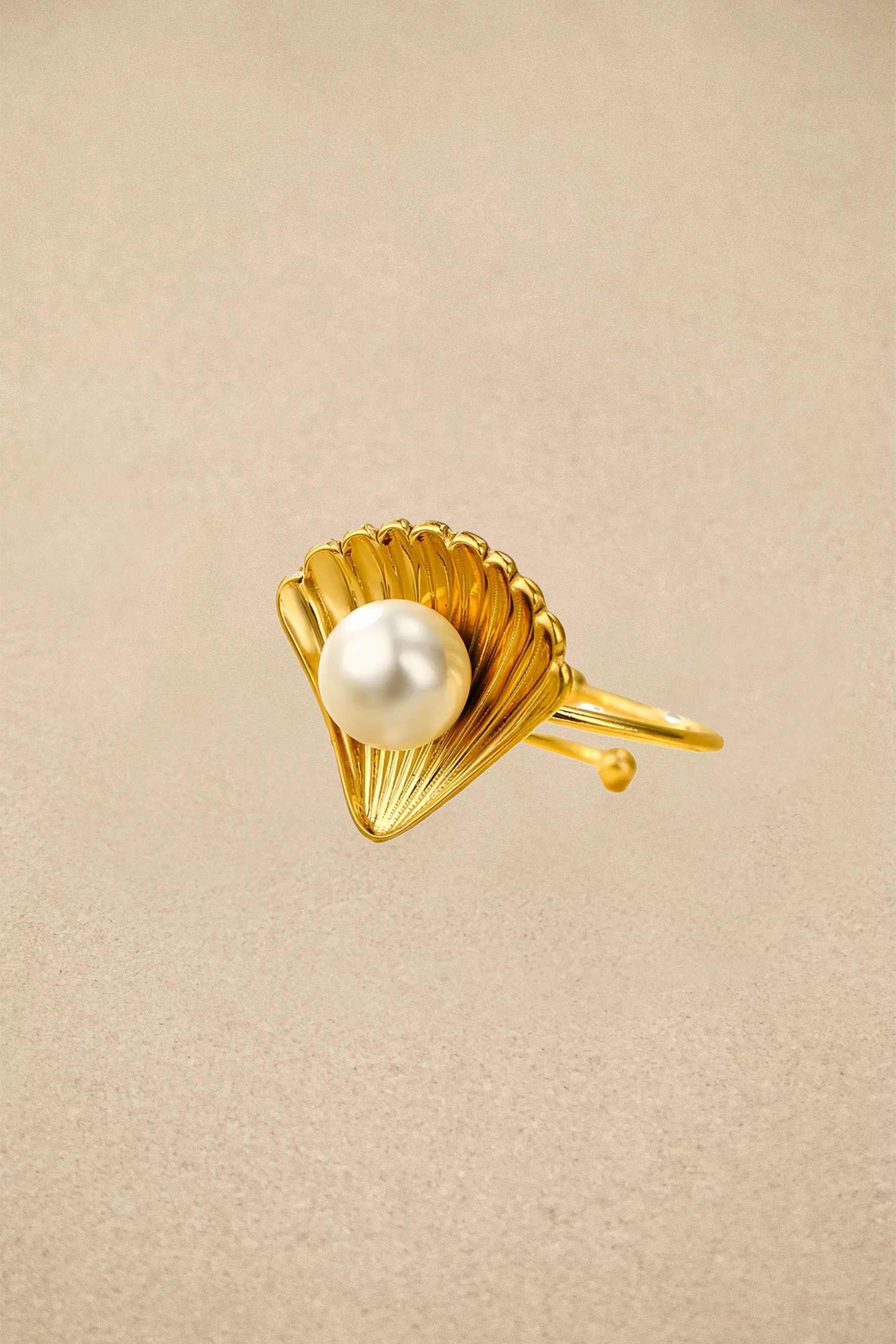 Scalloped Shell Pearl Accent Ring-purelyfable