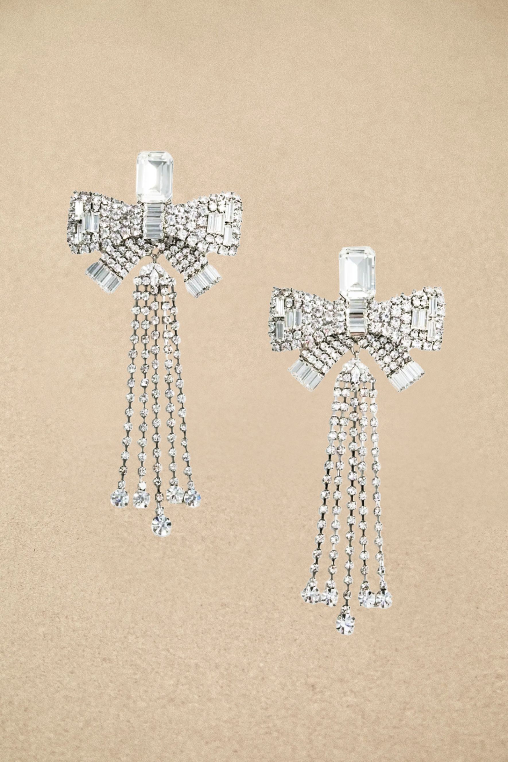 Daphne Diamond Bow Tassel Earrings-purelyfable