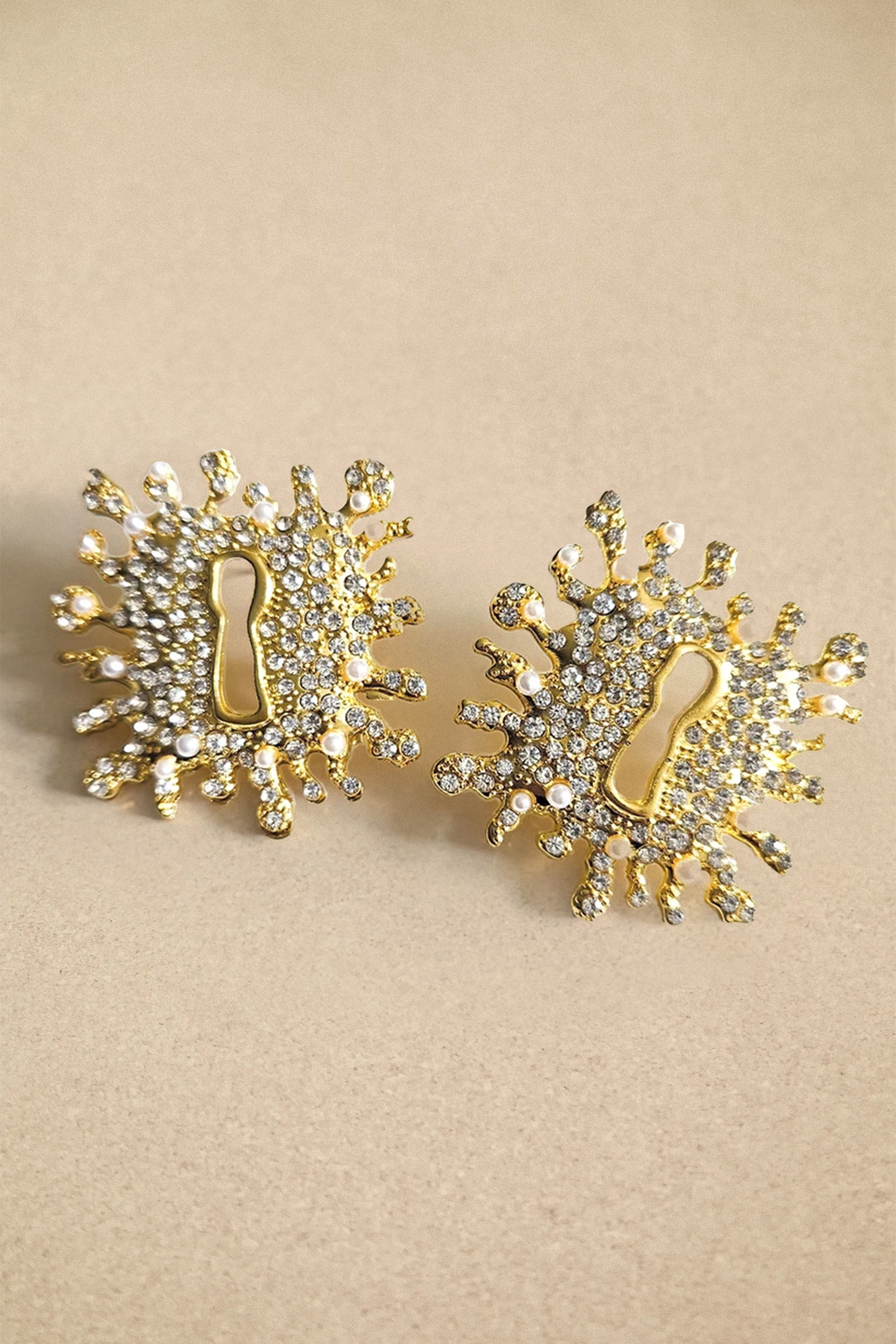 Crystal Embellished Keyhole Earrings-purelyfable