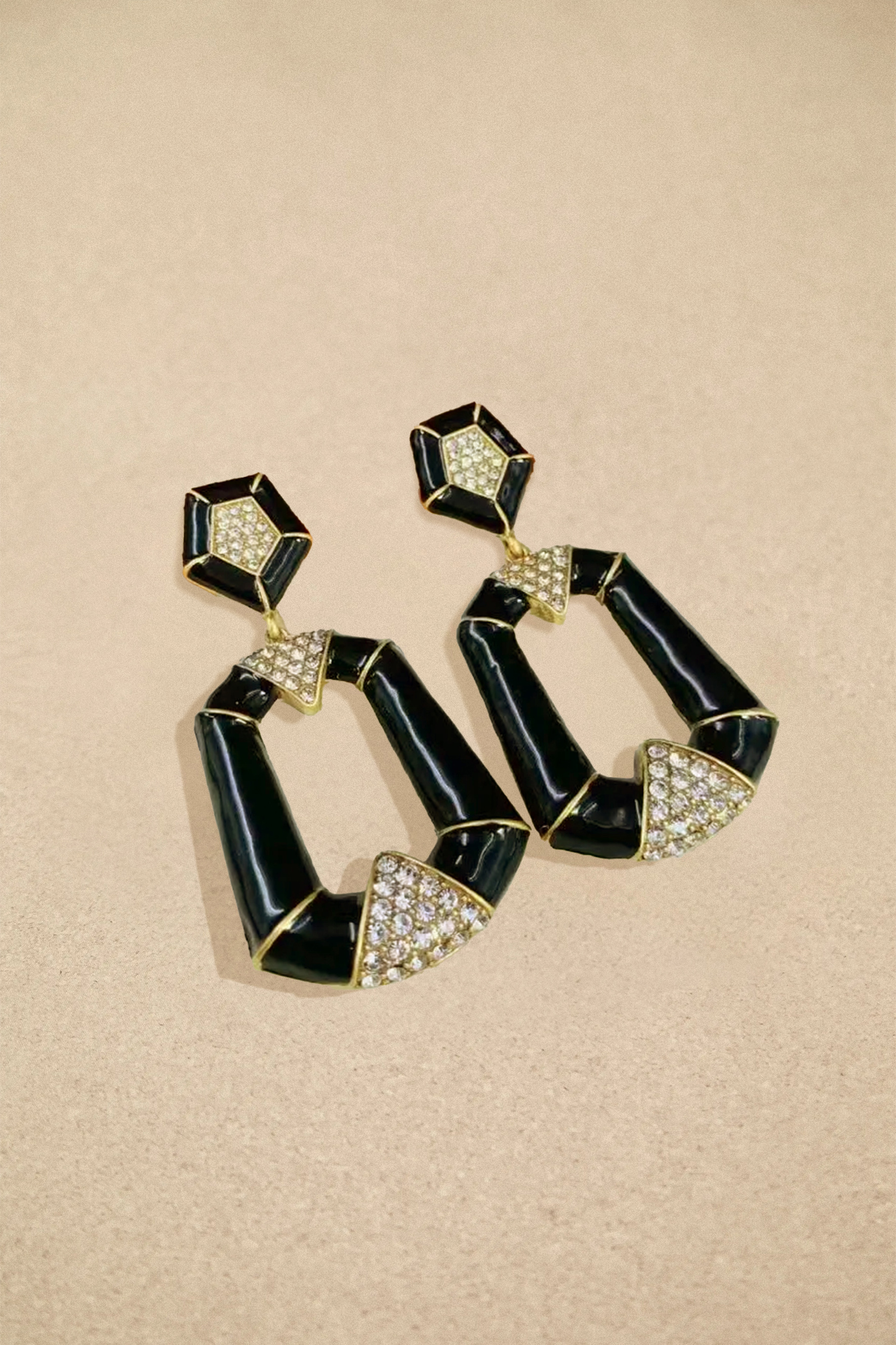Enamel Geometric Crystal Dangle Earrings-purelyfable
