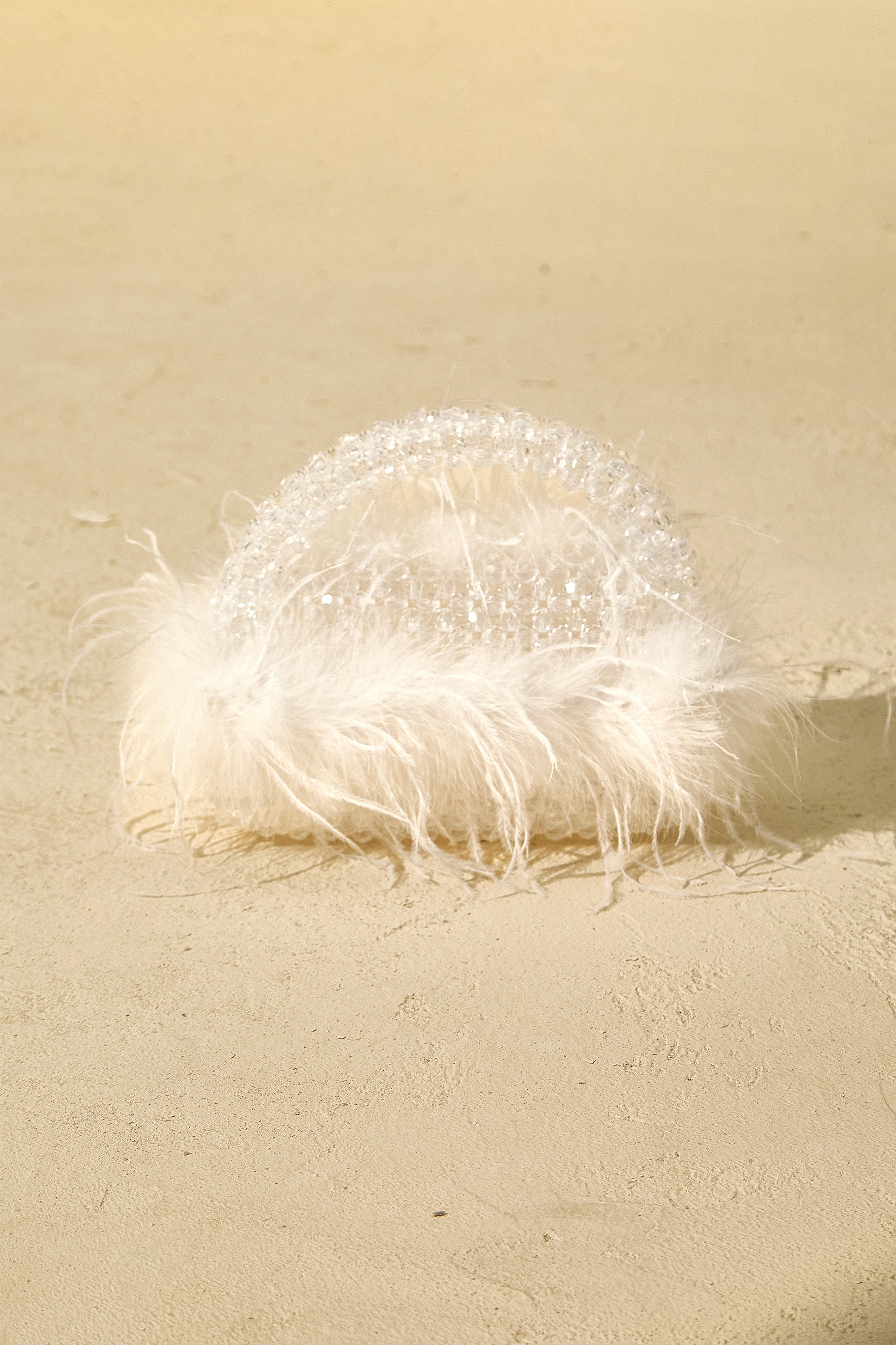 Ostrich Feather Beaded Handle Clutch-purelyfable
