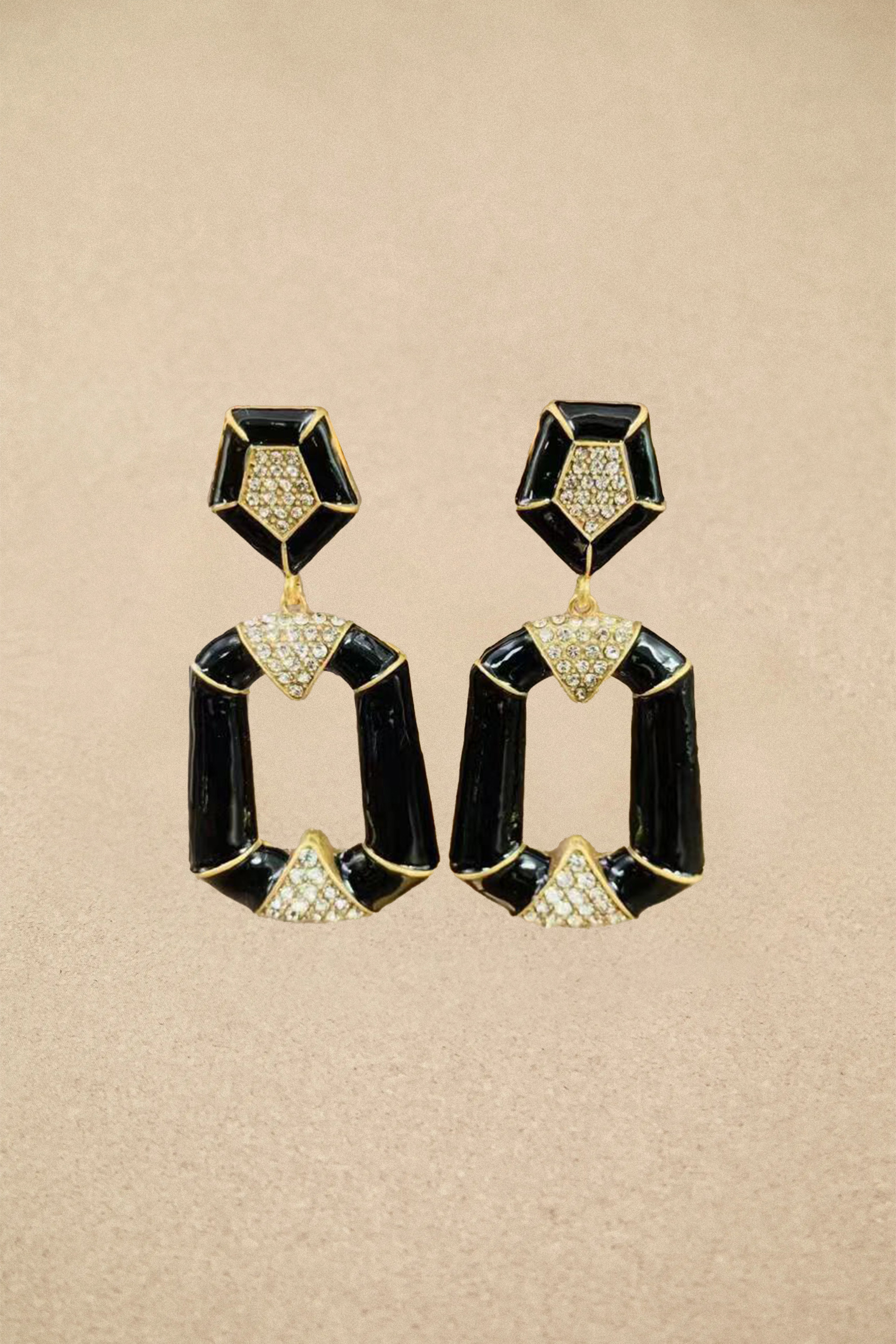 Enamel Geometric Crystal Dangle Earrings-purelyfable