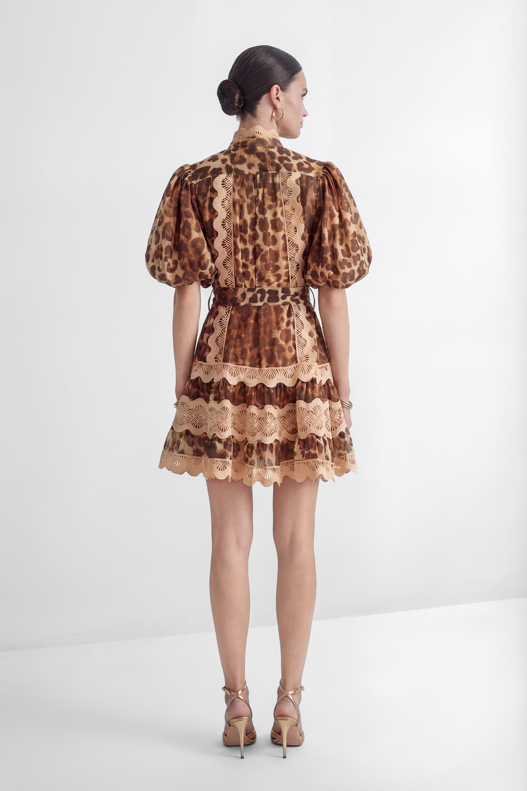 Excellent Mood Brown Leopard Print Lace Trim Mini Dress-purelyfable