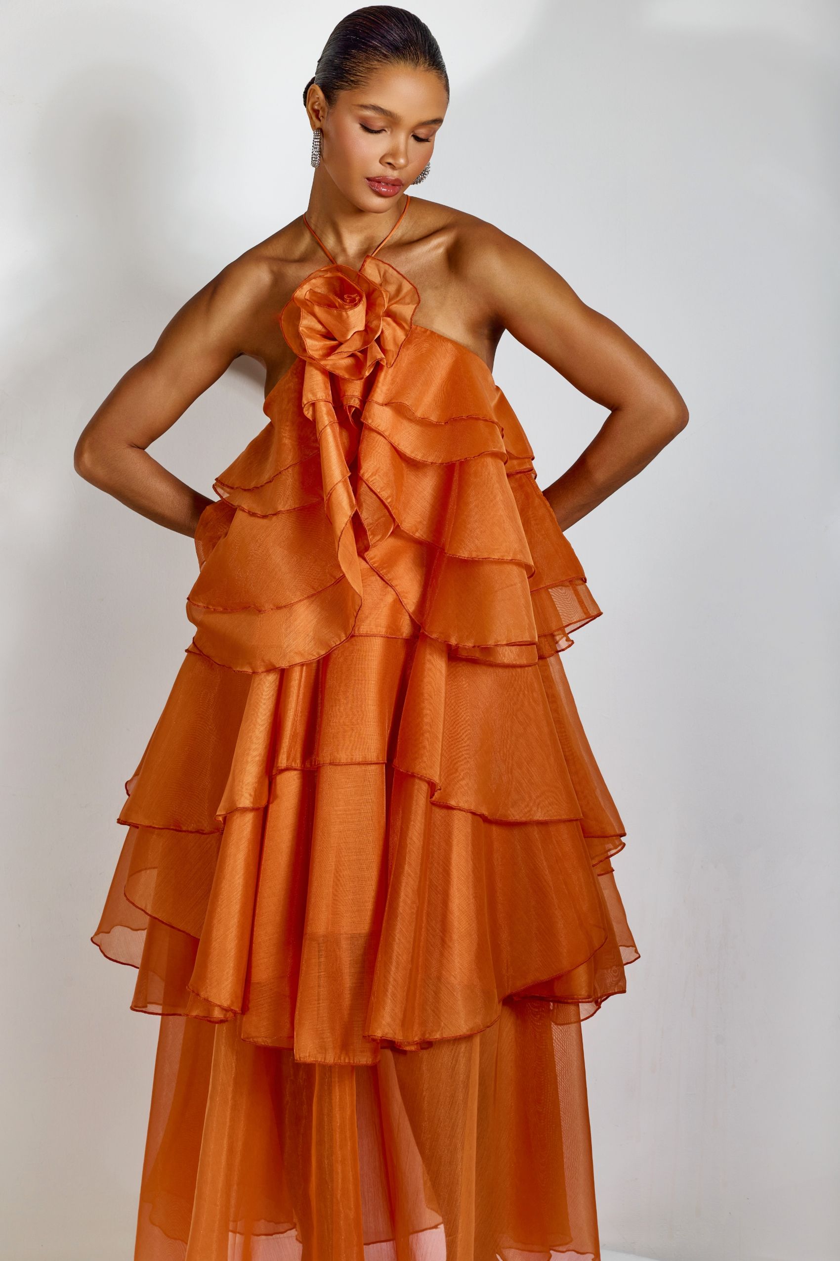 Sibley Halterneck Tiered Ruffle Maxi Dress-purelyfable