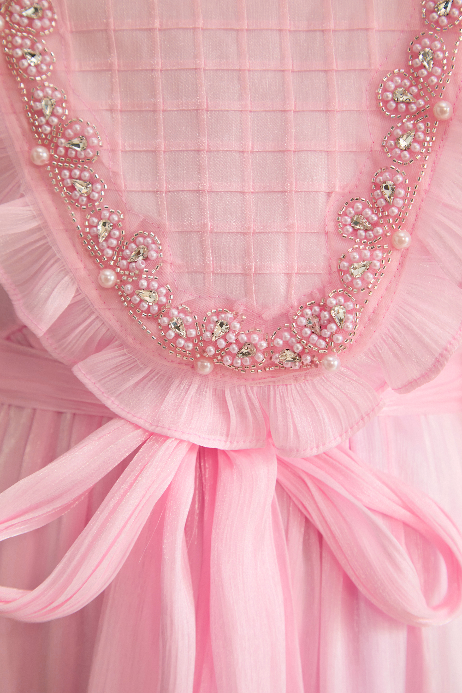 Wanna Know Your Name Pink Beaded Ruffle Trim Maxi Dress-purelyfable