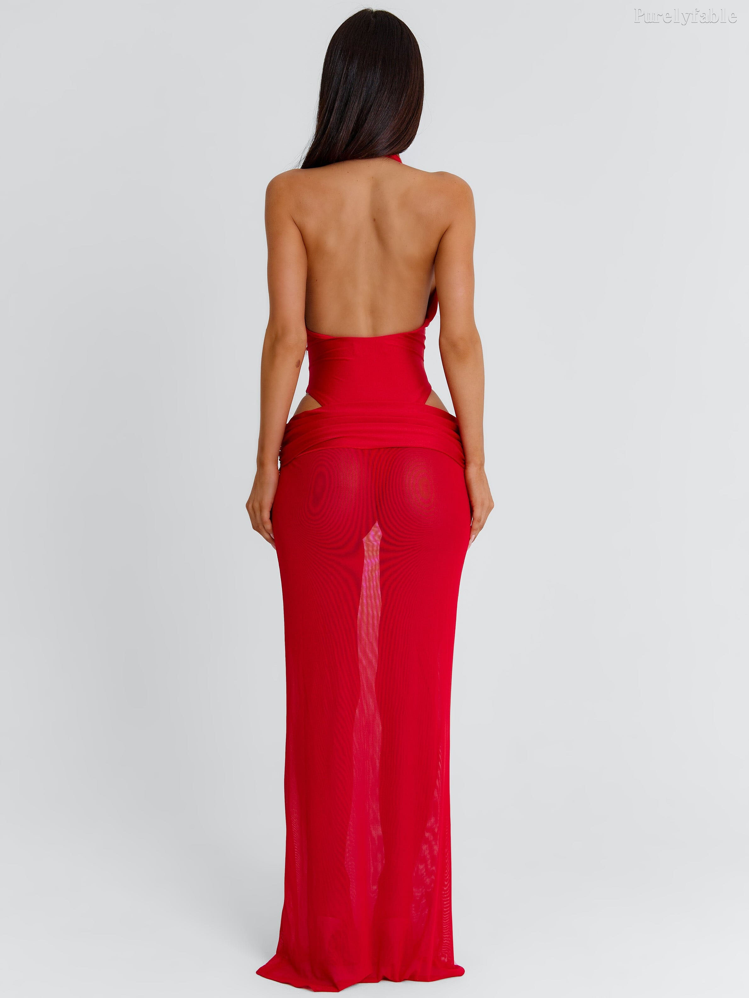 Giselle Red Halter-Neck Cut-Out Maxi Dress