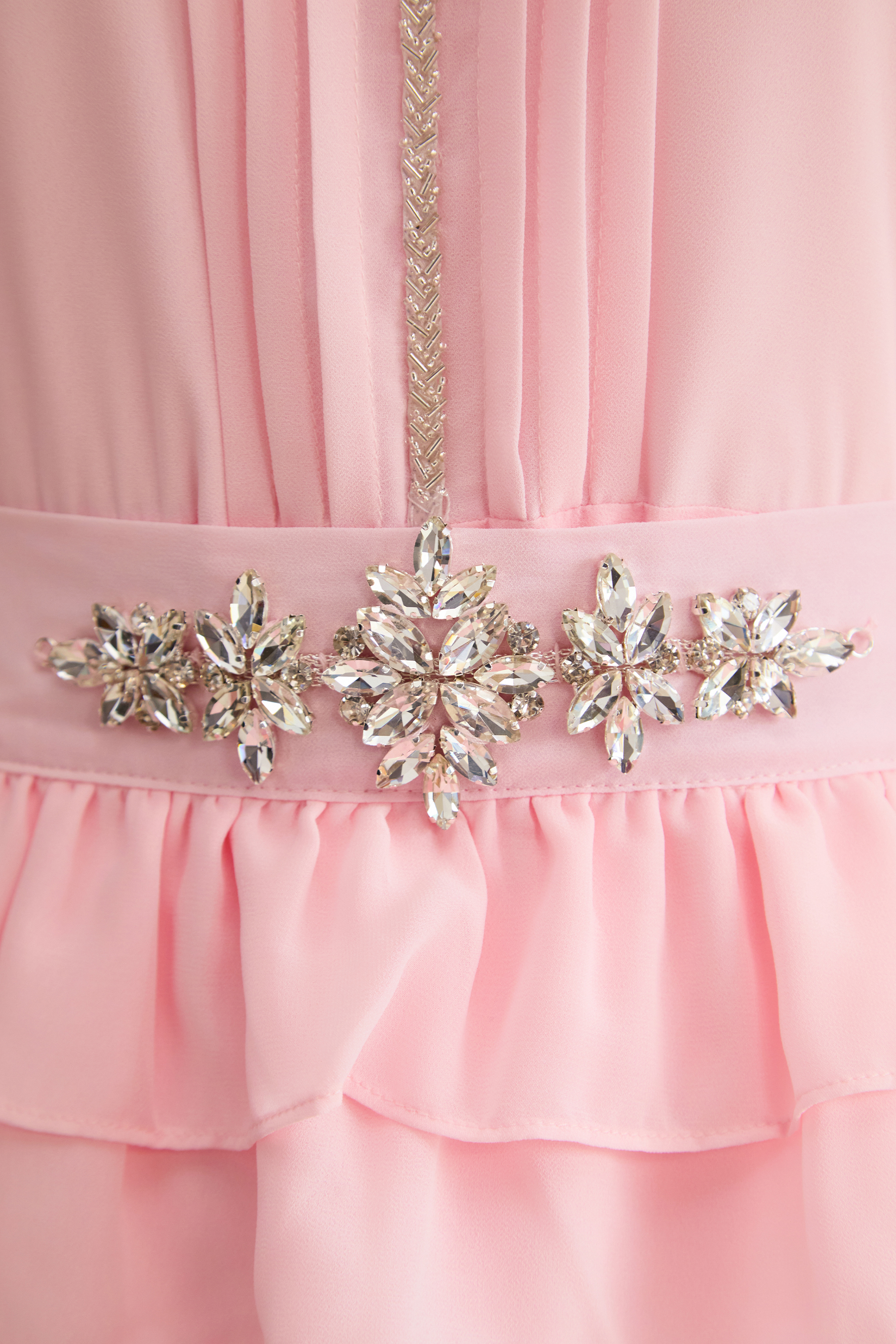 Sprinkle Of Sass Pink Rhinestone Belt Ruffled Maxi Dress-purelyfable