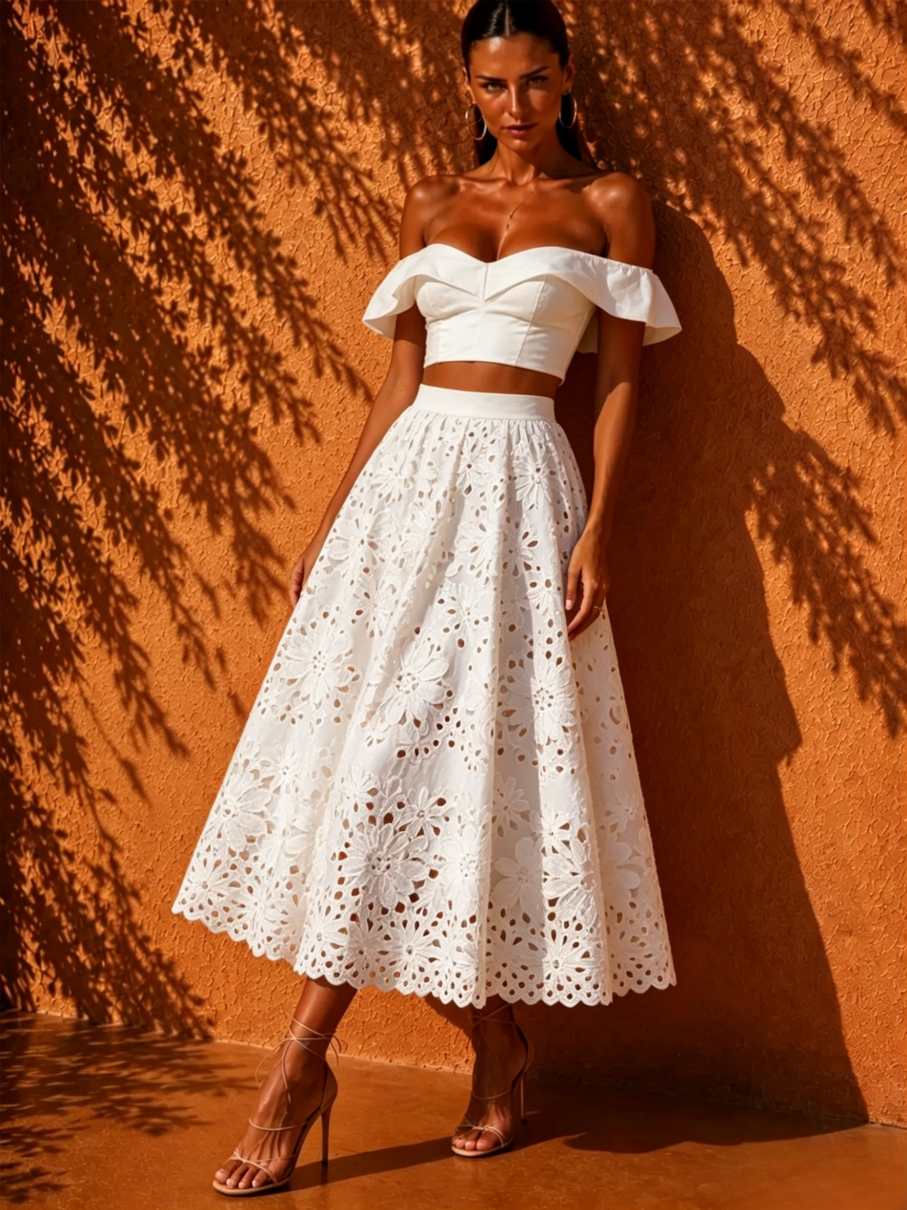 Zariah White Off-Shoulder Ruffle Skirt Set