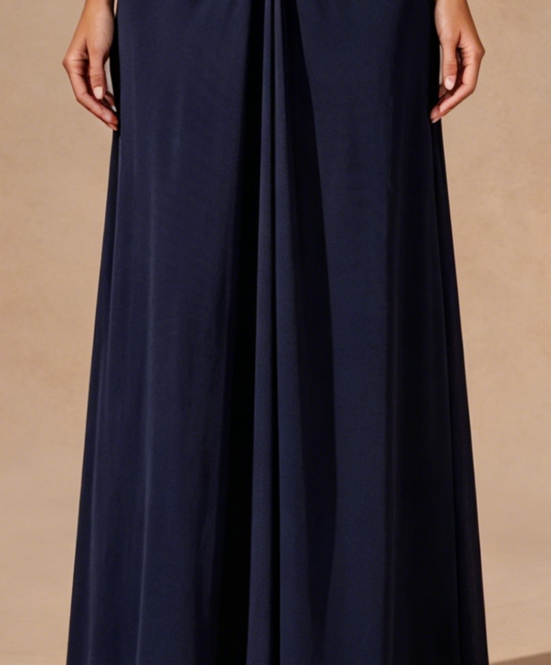 Celia Blue V-Neck Ruched Maxi Dress