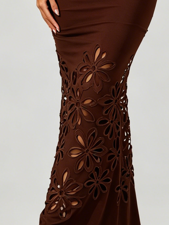 Celia Brown Cutout Fishtail Maxi Dress