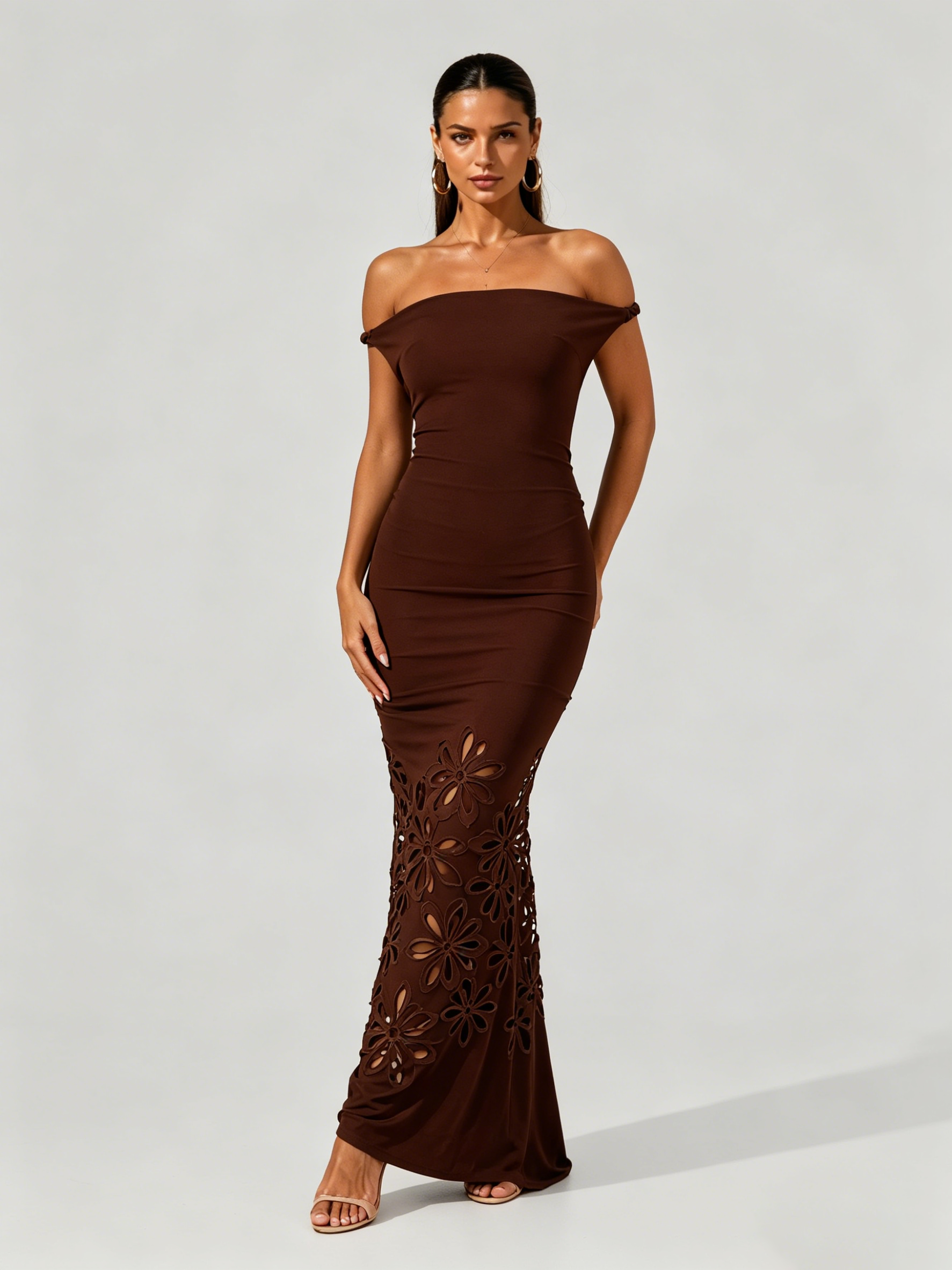 Celia Brown Cutout Fishtail Maxi Dress