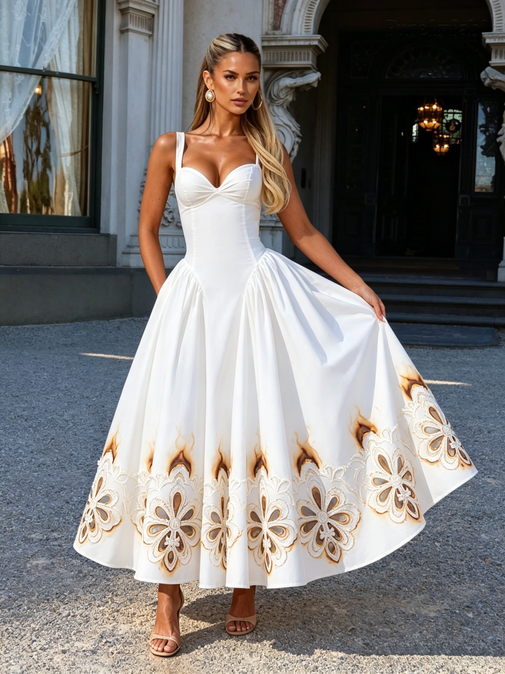 Rosalyn White Spaghetti Strap Lace Maxi Dress