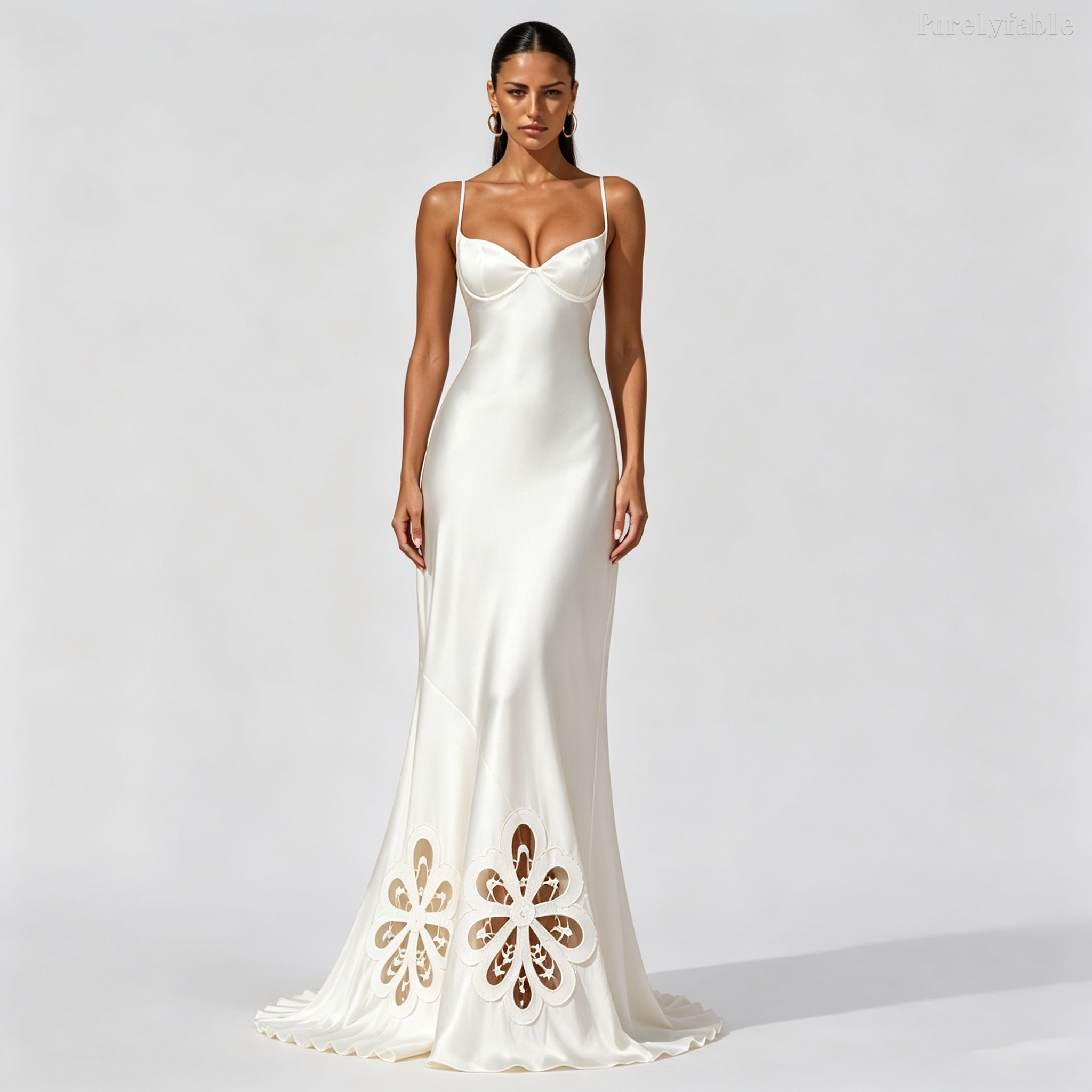 Nala White Satin Fishtail Maxi Dress