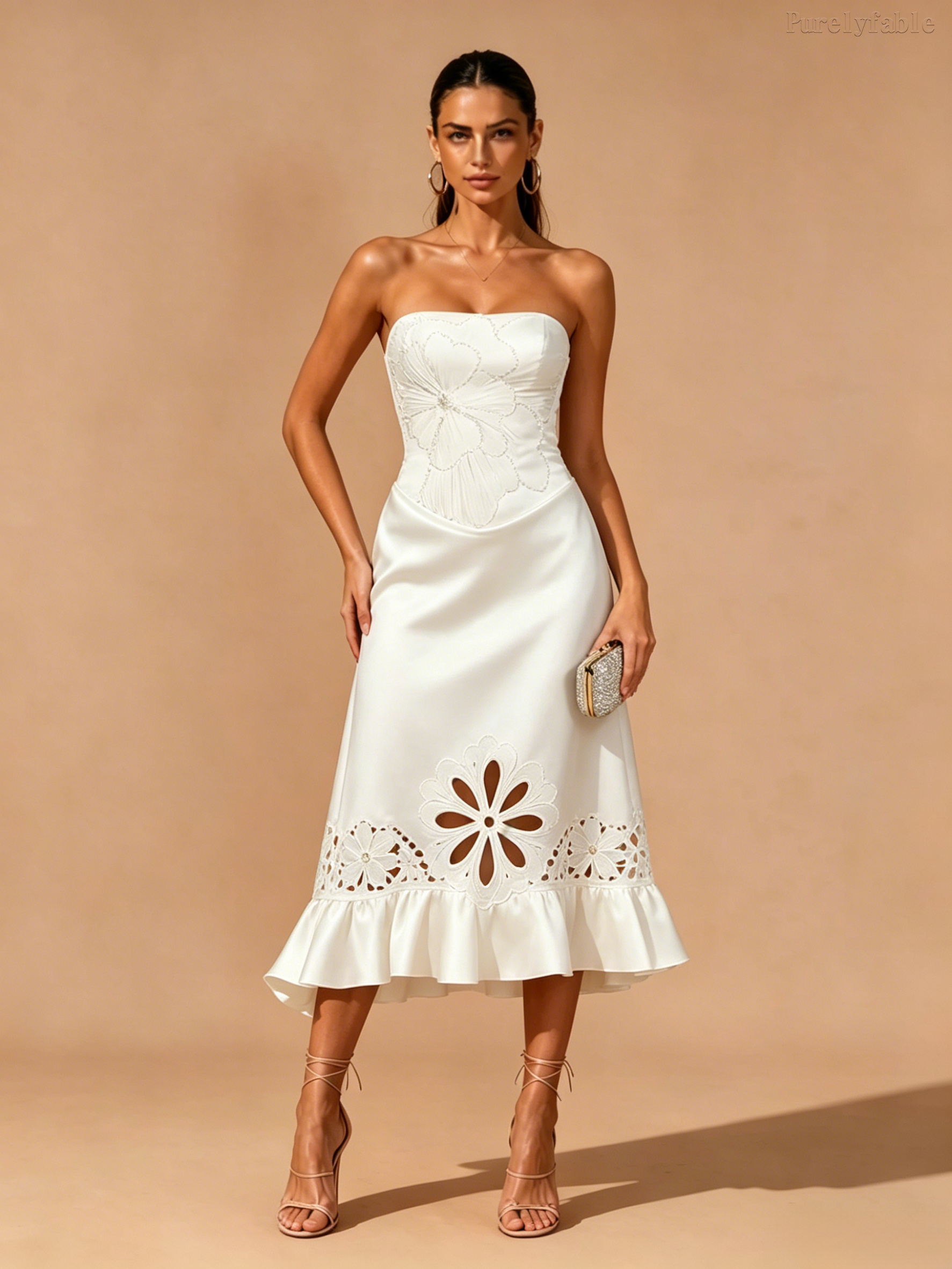 Elora White Strapless Midi Dress