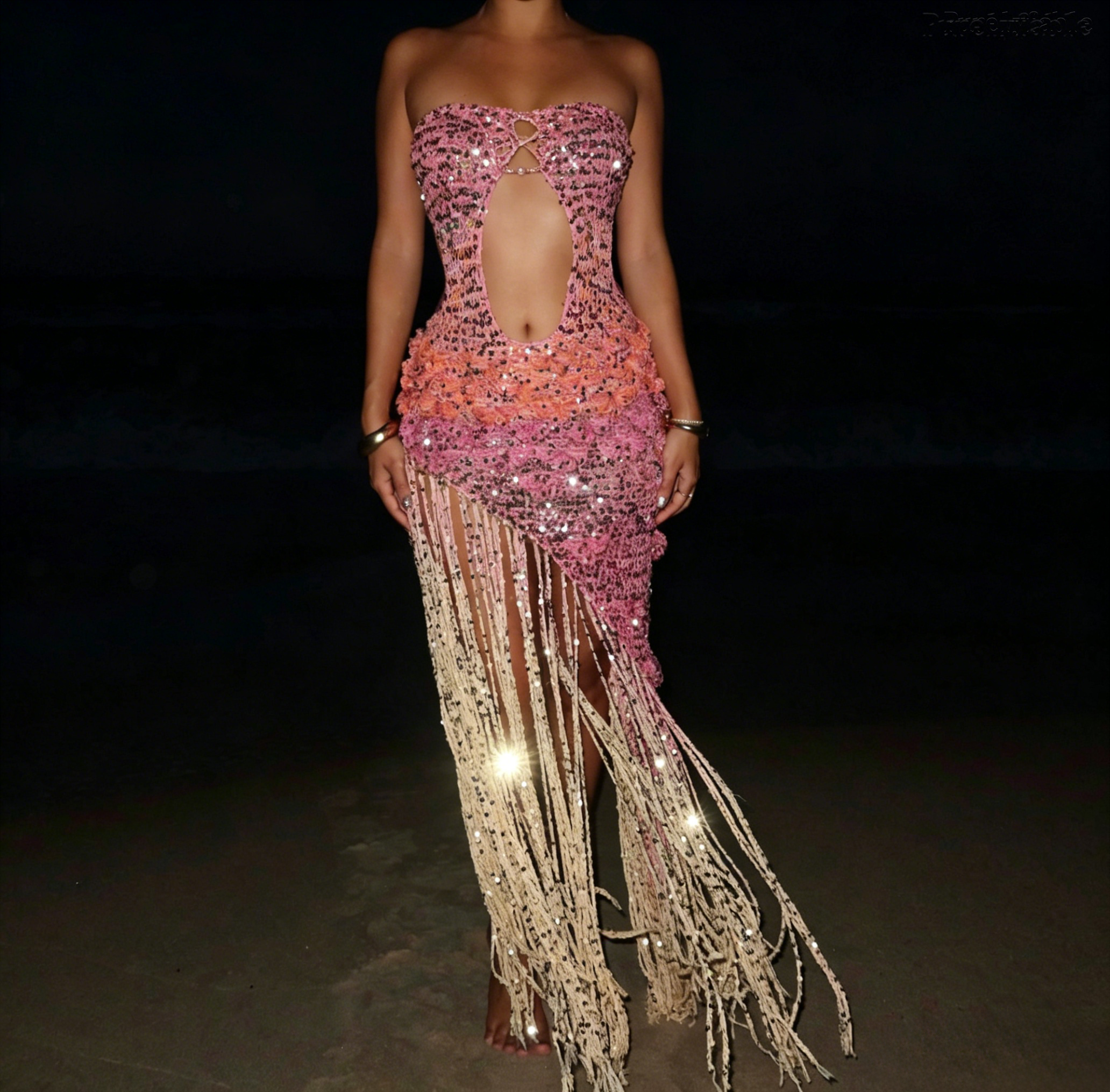Evelynn Pink Strapless Open-Back Beach Dress