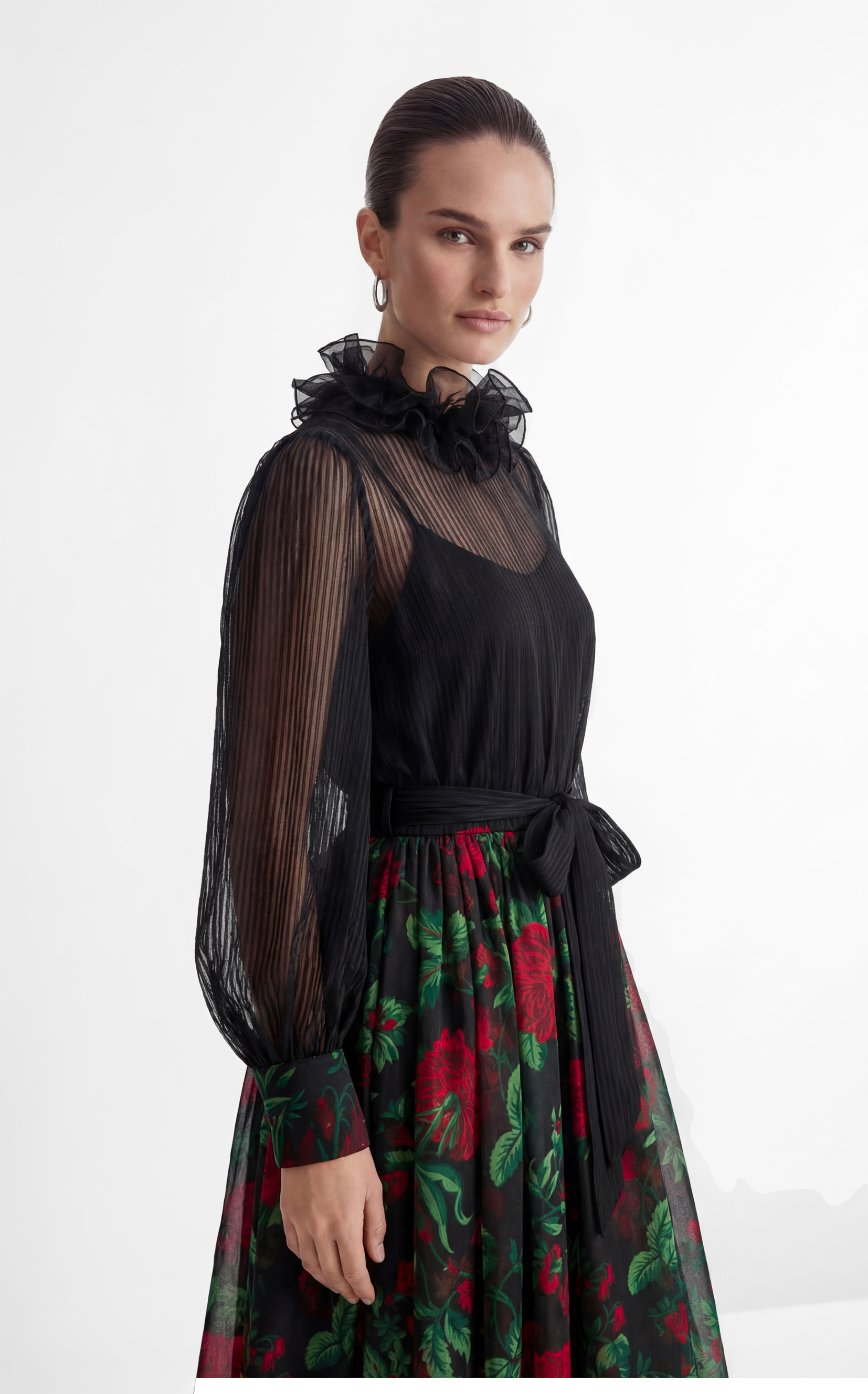 Hidden Flame Black Floral Print Chiffon Maxi Dress-purelyfable