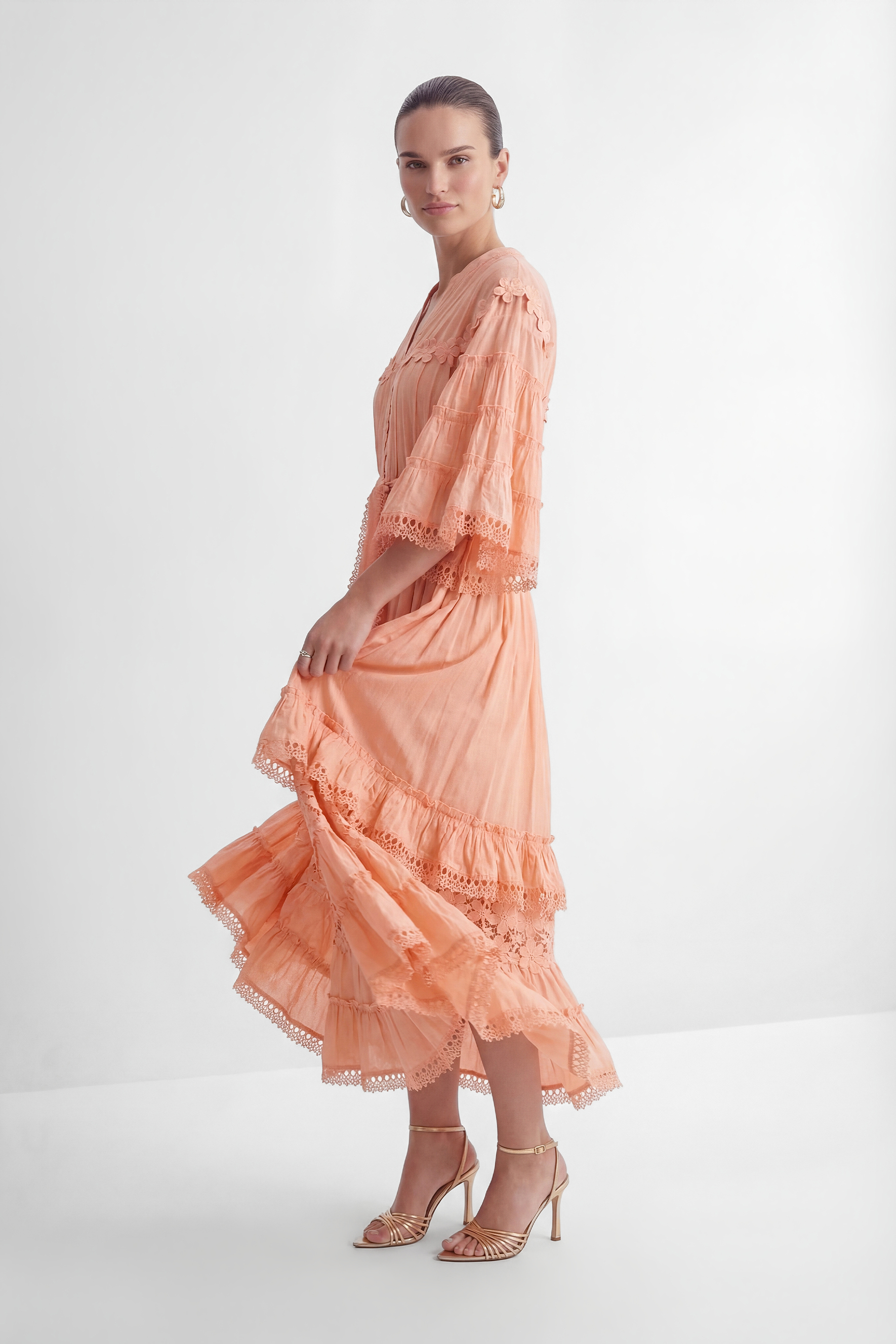 Sweet Sophistication Pink Floral Applique Tiered Maxi Dress-purelyfable