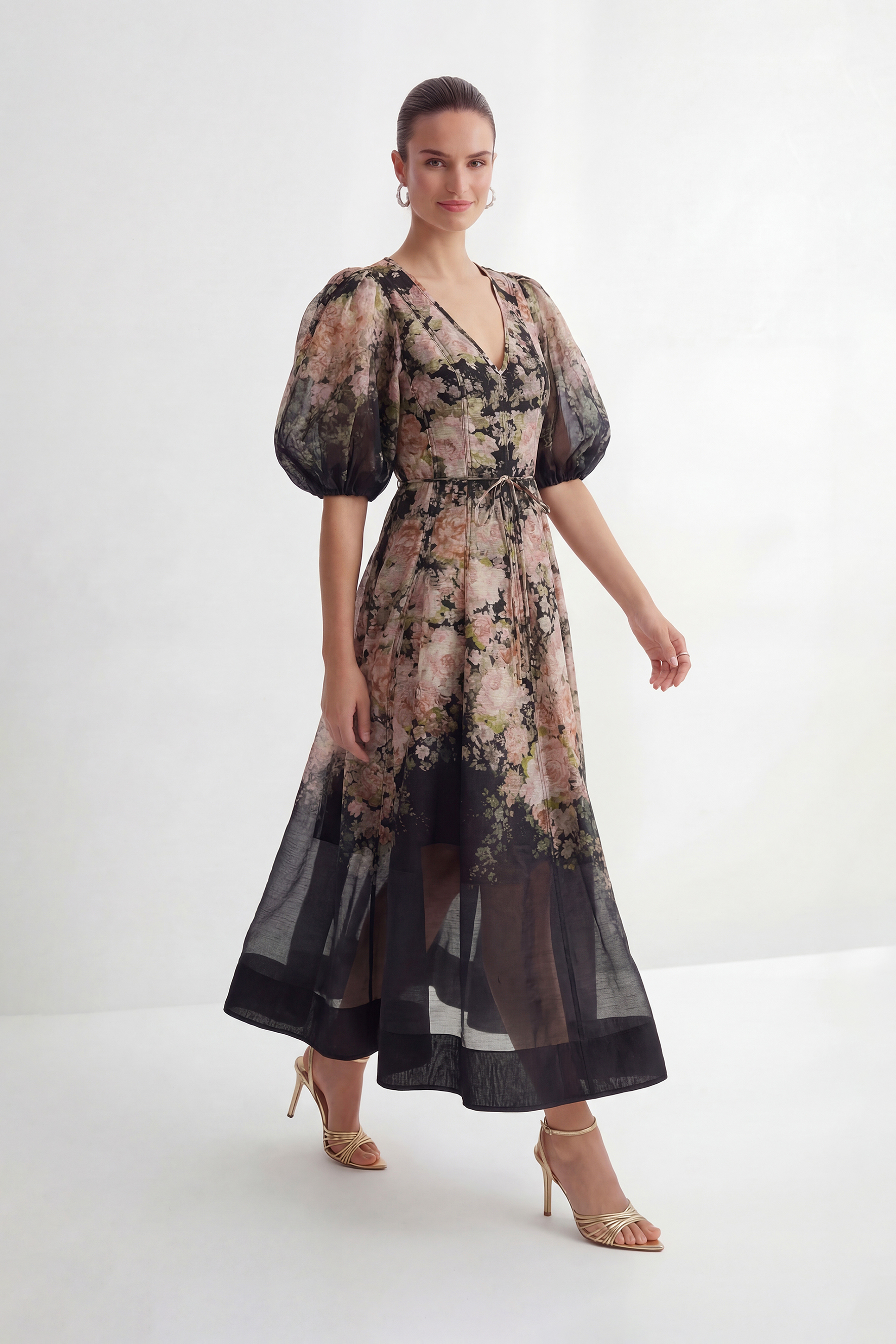 Dream Chaser Black Floral Print Puff Sleeve Maxi Dress-purelyfable