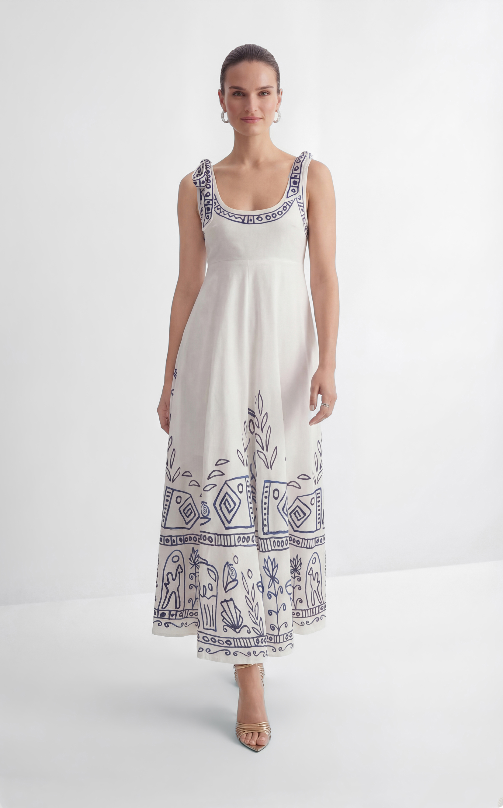 Garden Explorer White Printed Bow Strap Maxi Dress-purelyfable