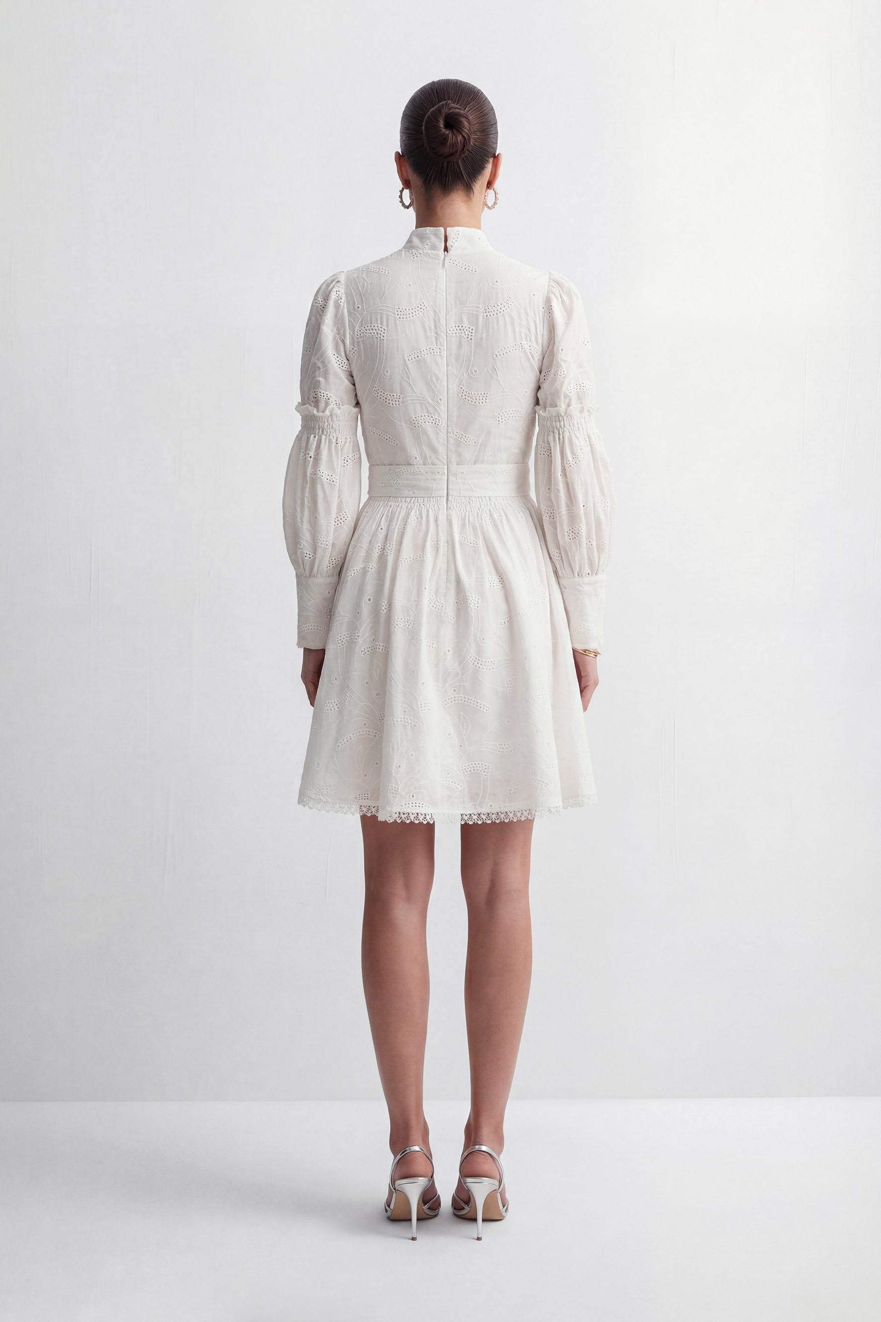 Loveliest Looks White Floral Embroidery Belted Mini Dress-purelyfable