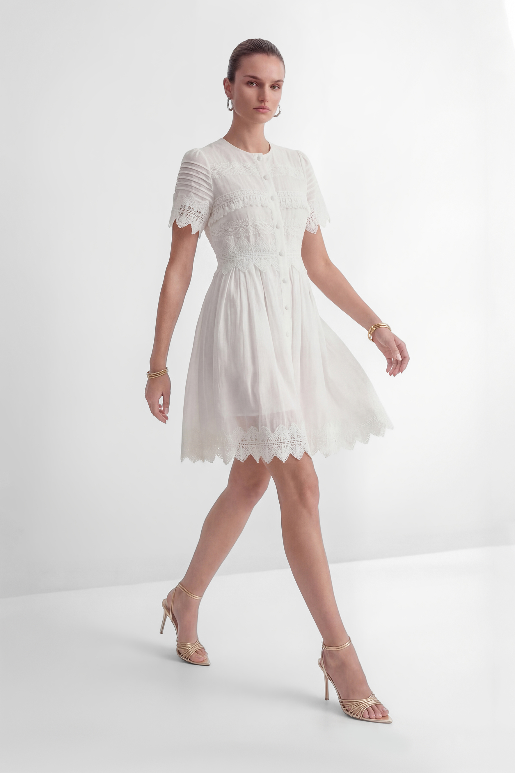 City Of Angels White Lace Embellished Short Sleeve Mini Dress-purelyfable