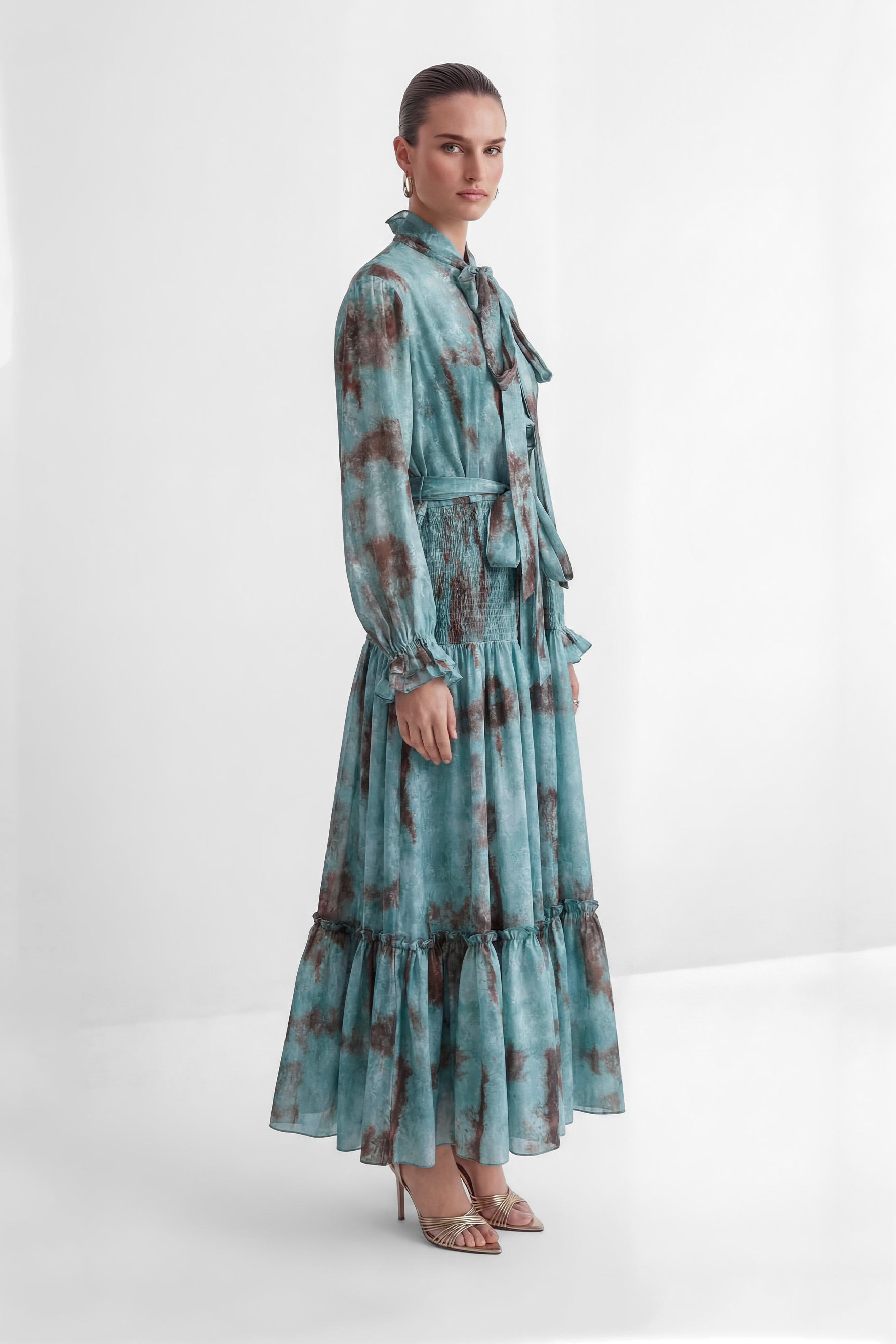 Found Your Love Teal Printed Tiered Ruffle Maxi Dress-purelyfable