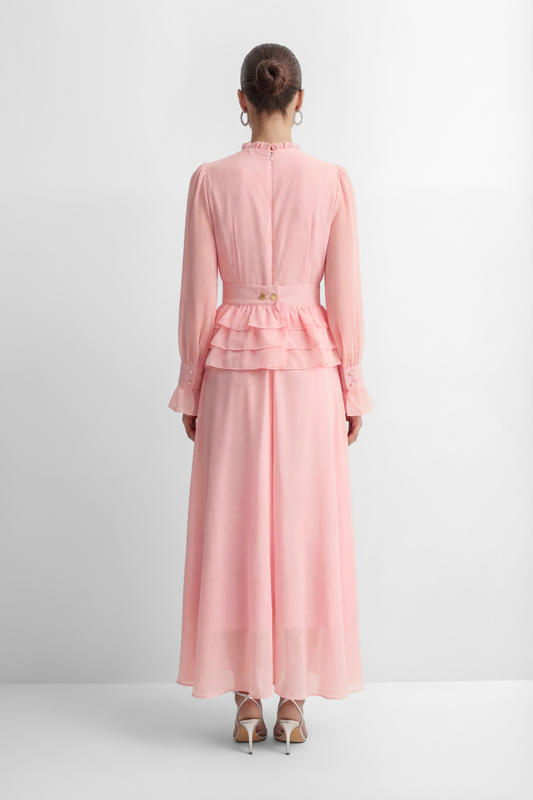 Sprinkle Of Sass Pink Rhinestone Belt Ruffled Maxi Dress-purelyfable