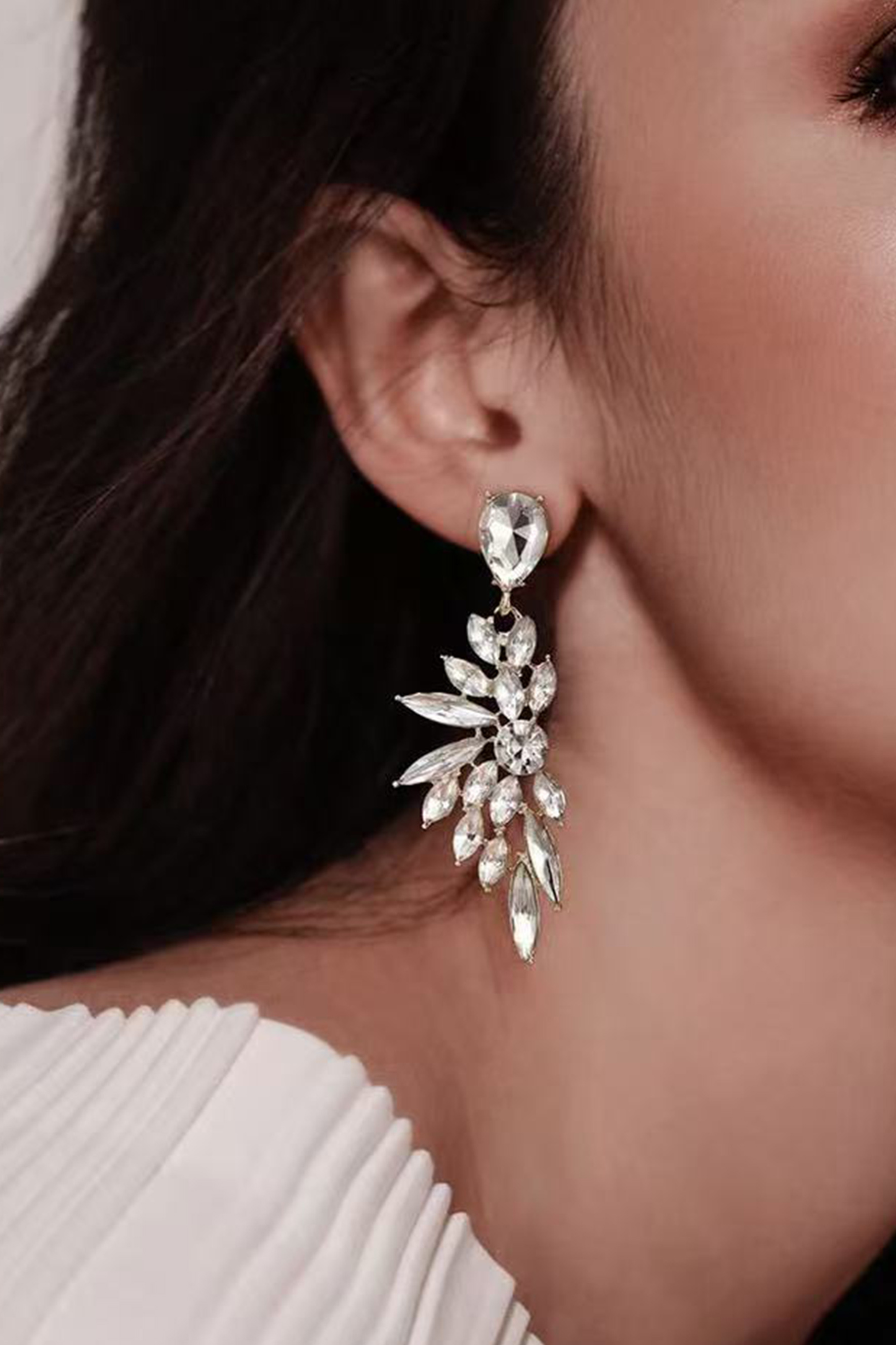 Wing Shaped Crystal Cluster Earrings-purelyfable