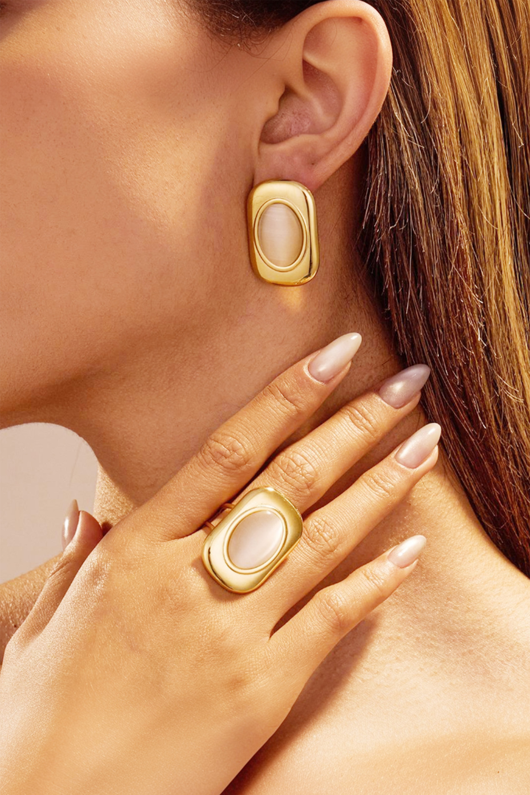 Oval Stone Statement Earring & Ring-purelyfable