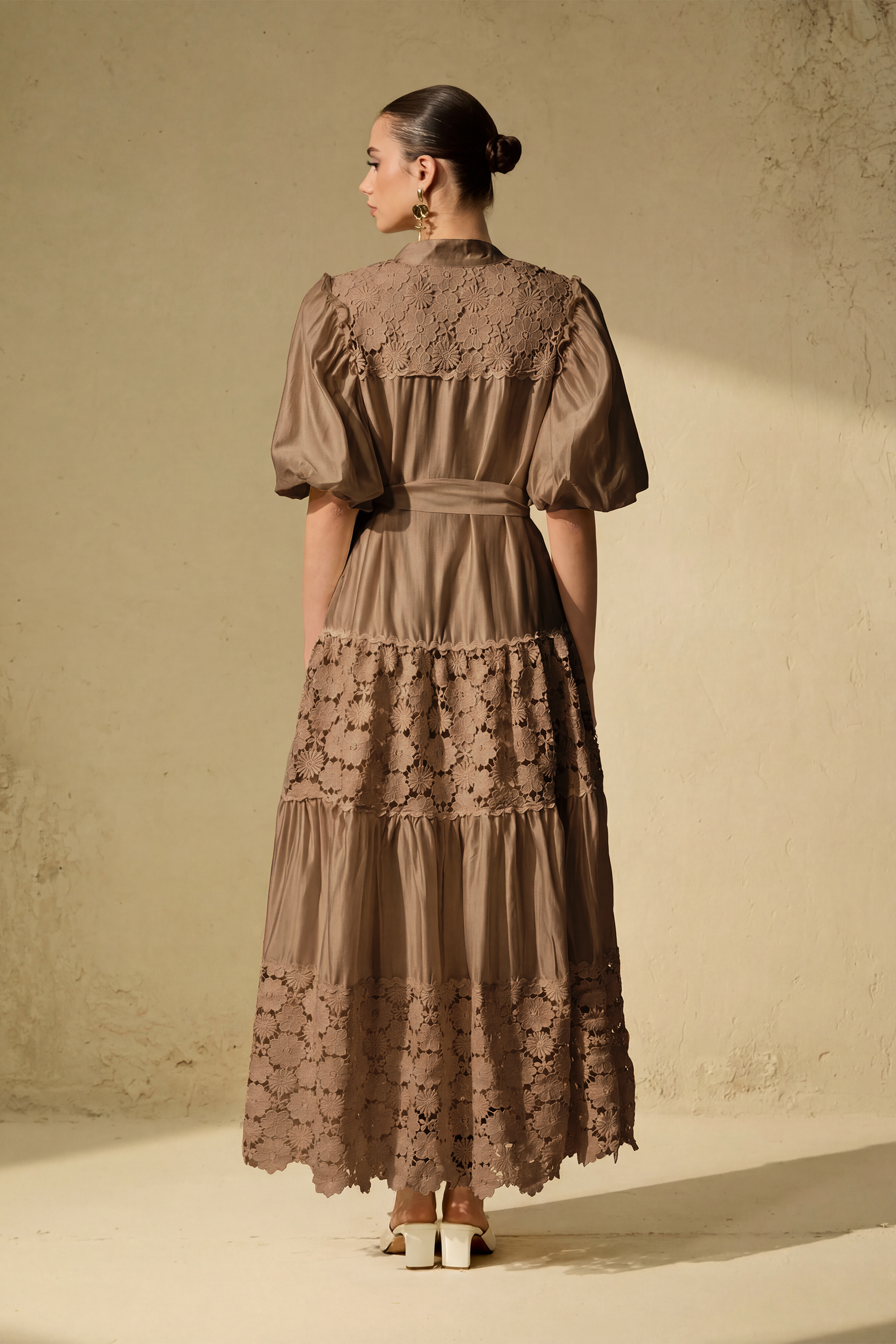 Chic Reverie Puff Sleeve Floral Lace Maxi Dress-purelyfable