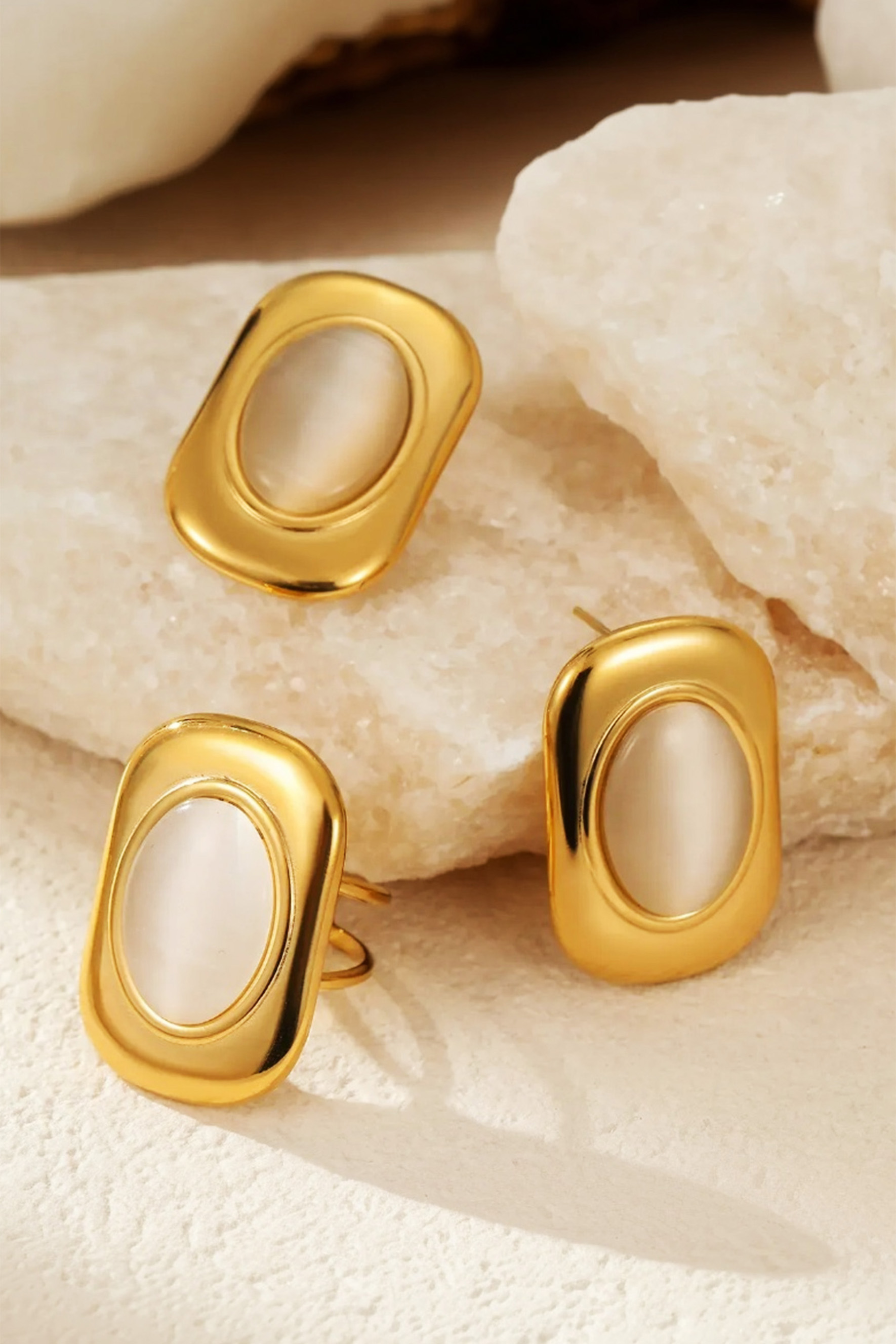 Oval Stone Statement Earring & Ring-purelyfable