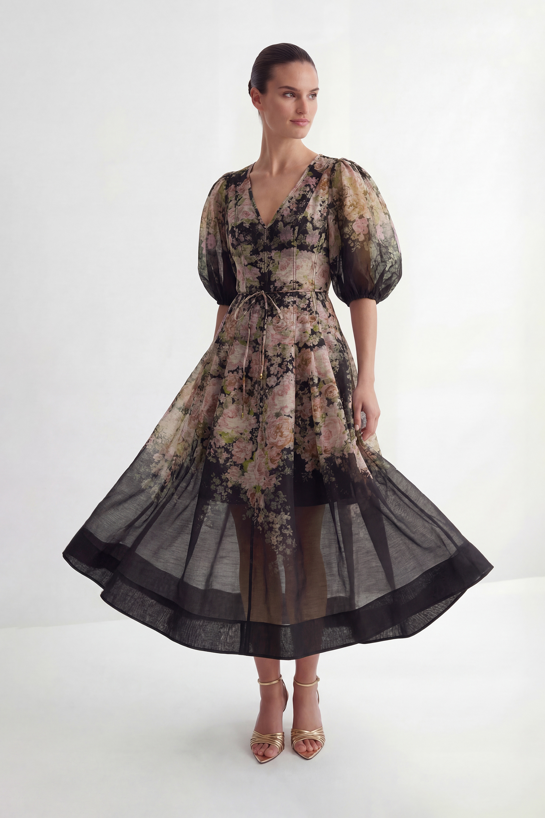 Dream Chaser Black Floral Print Puff Sleeve Maxi Dress-purelyfable