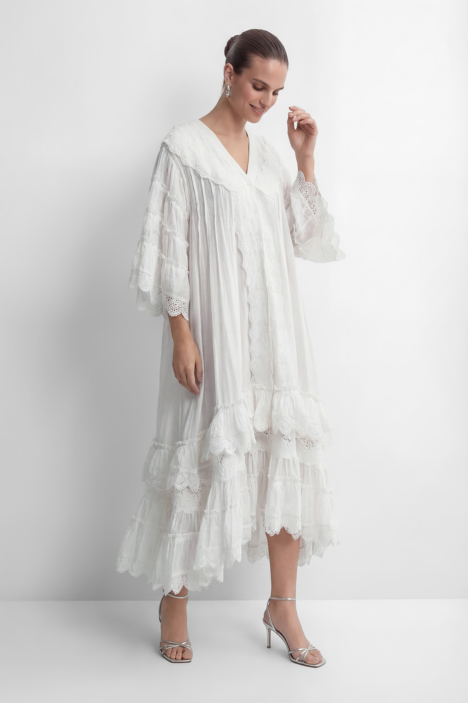 Own Your Power White V-Neck Ruffled Sleeve Maxi Dress-purelyfable