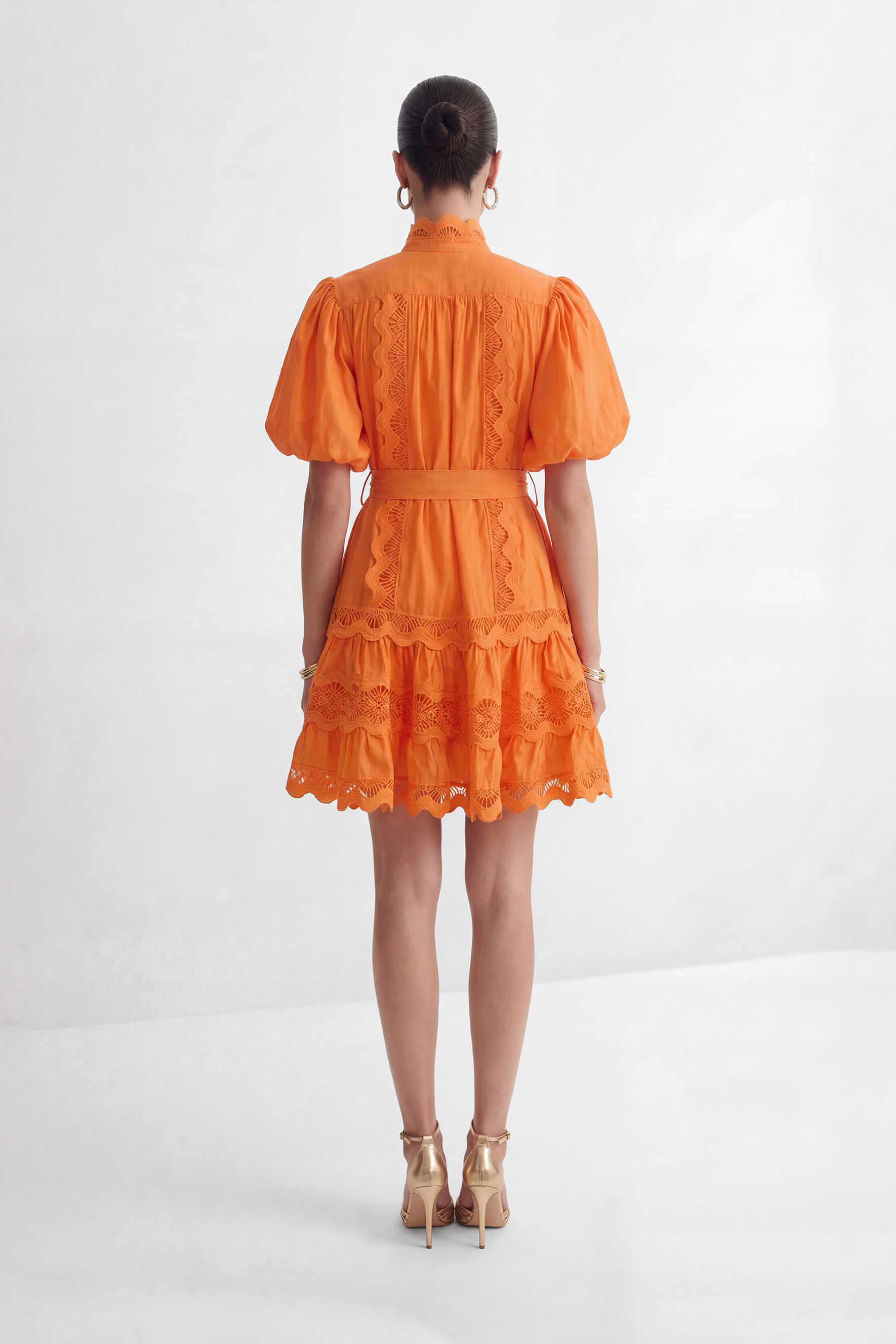 Gorgeous Essence Orange Lace Trim Tiered Mini Dress-purelyfable