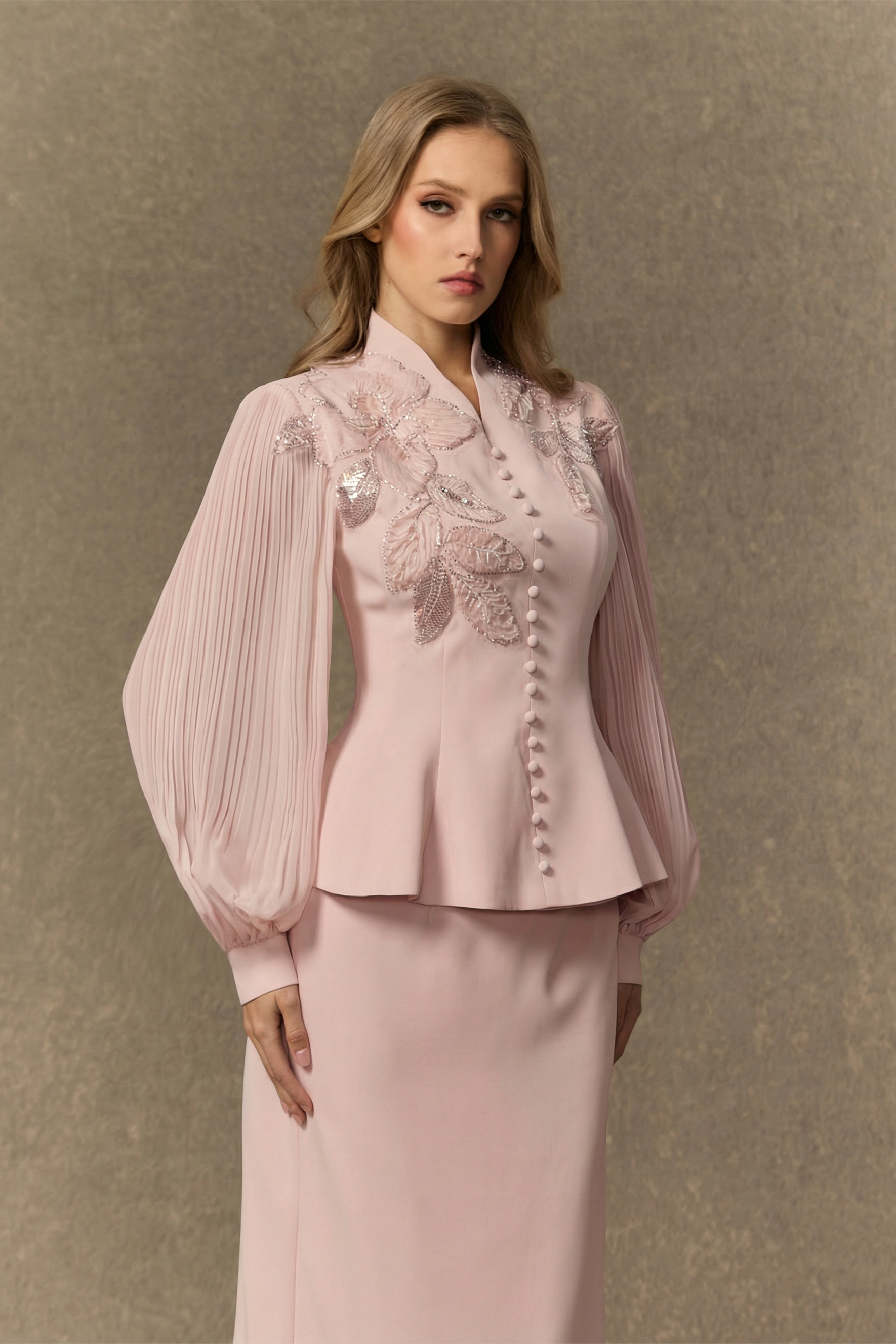 Dressed To Dazzle White Floral Embroidery Pleated Sleeve Skirt Set-purelyfable