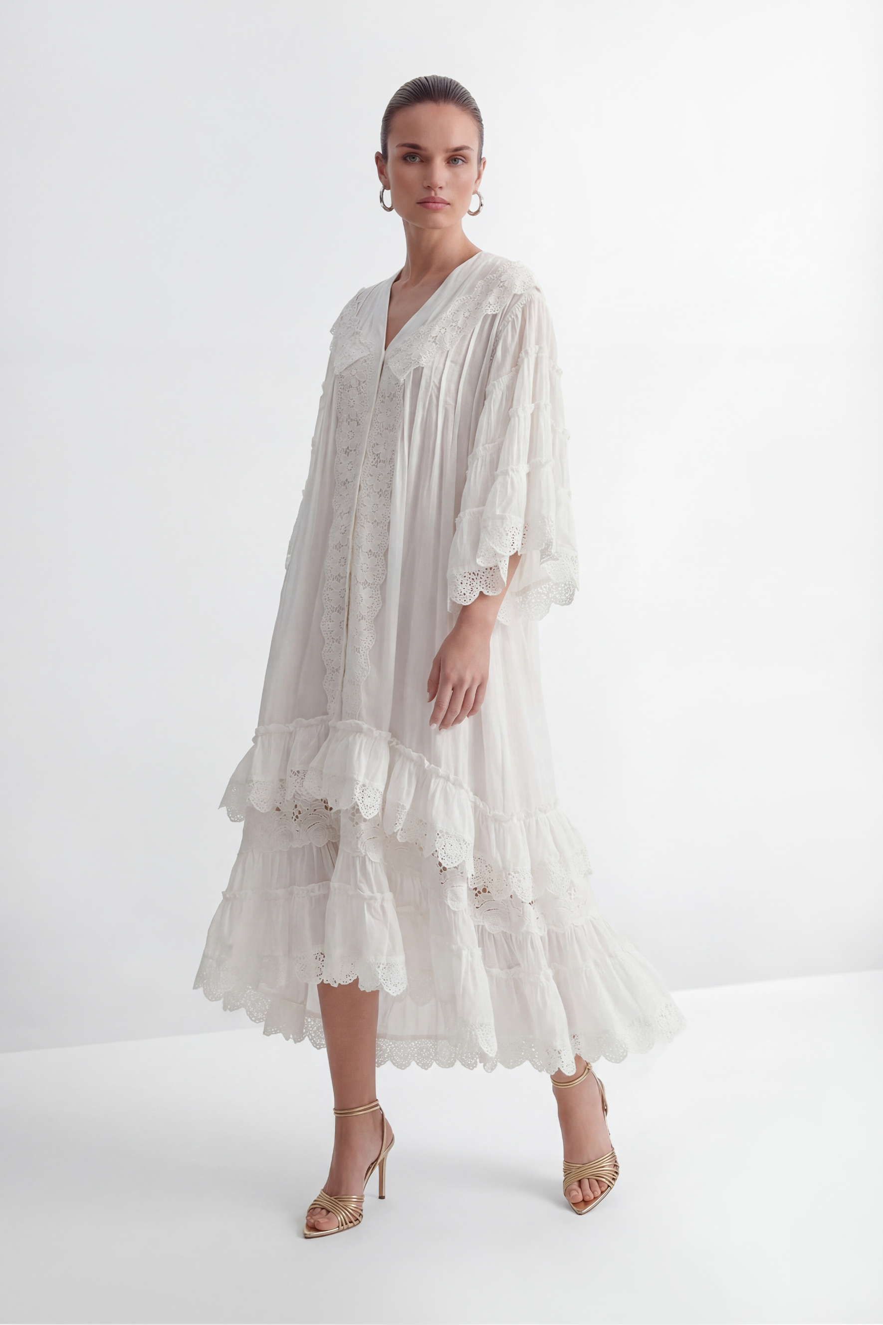 Own Your Power White V-Neck Ruffled Sleeve Maxi Dress-purelyfable