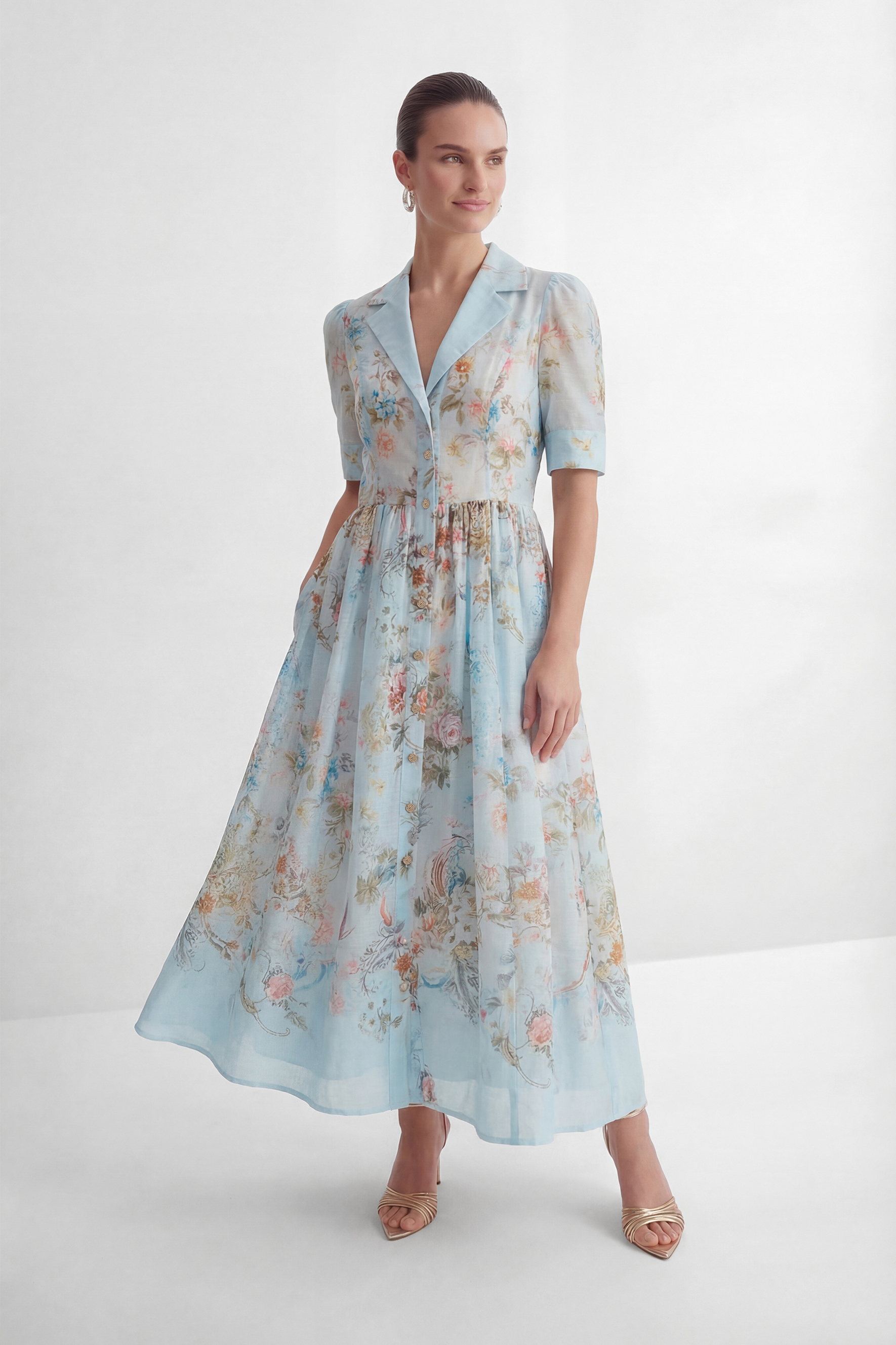 Garden Girl Moment Blue Floral Print Short Sleeve Maxi Dress-purelyfable