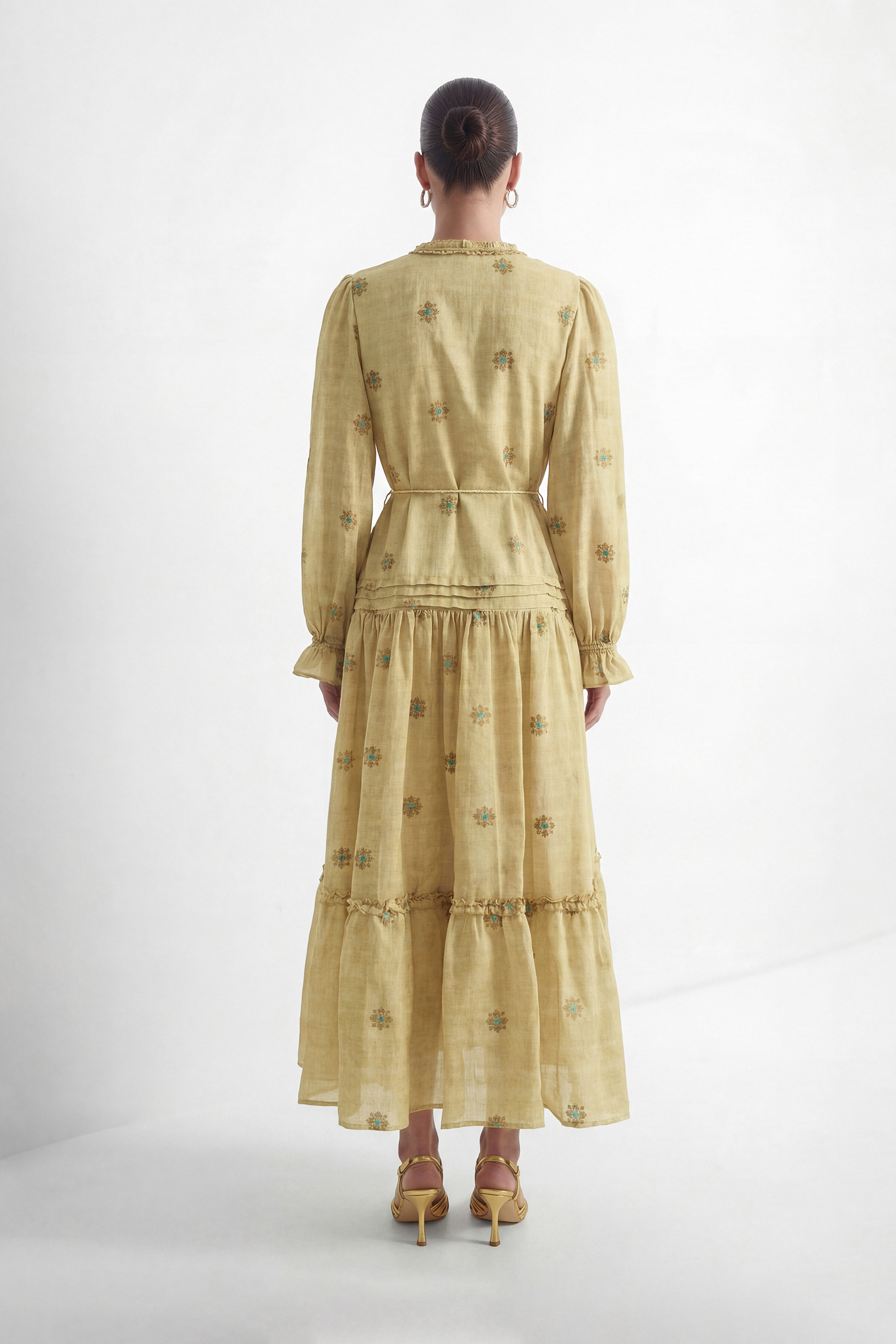 Romantic Affair Khaki Embroidered Floral Tiered Maxi Dress-purelyfable
