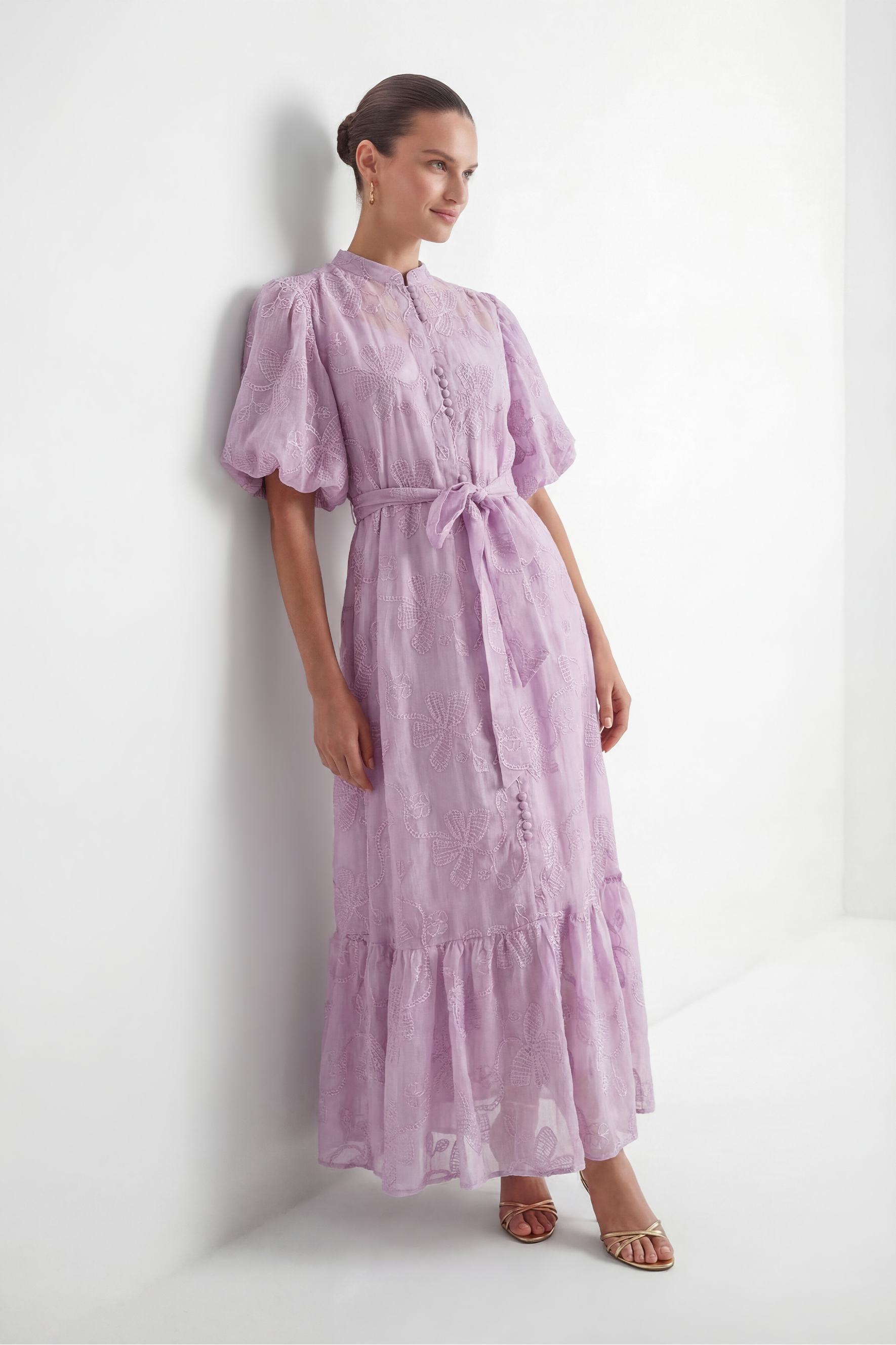 Playfully Posh Lavender Floral Embroidered Tiered Maxi Dress-purelyfable