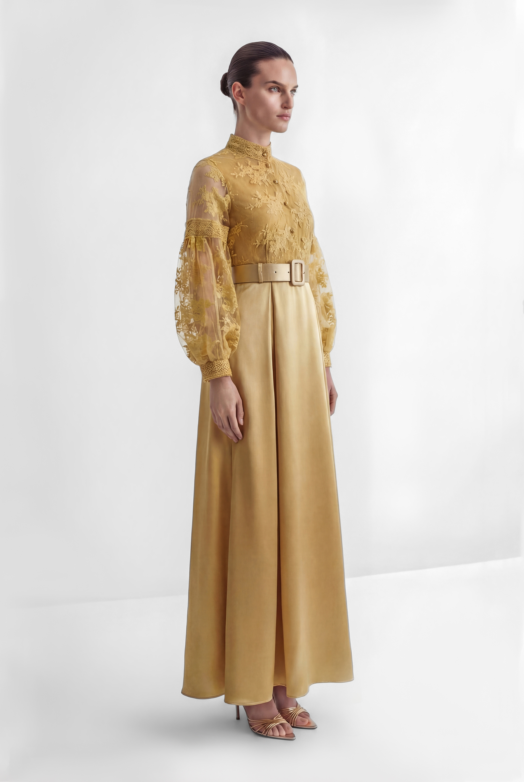 Perfectly Flirtatious Yellow Sheer Lace Sleeve Maxi Dress-purelyfable