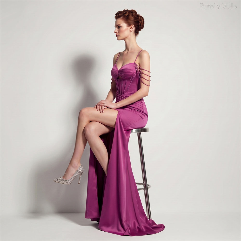 Elora purple  High Slit Slim Fit Strap Fish Tail Dress