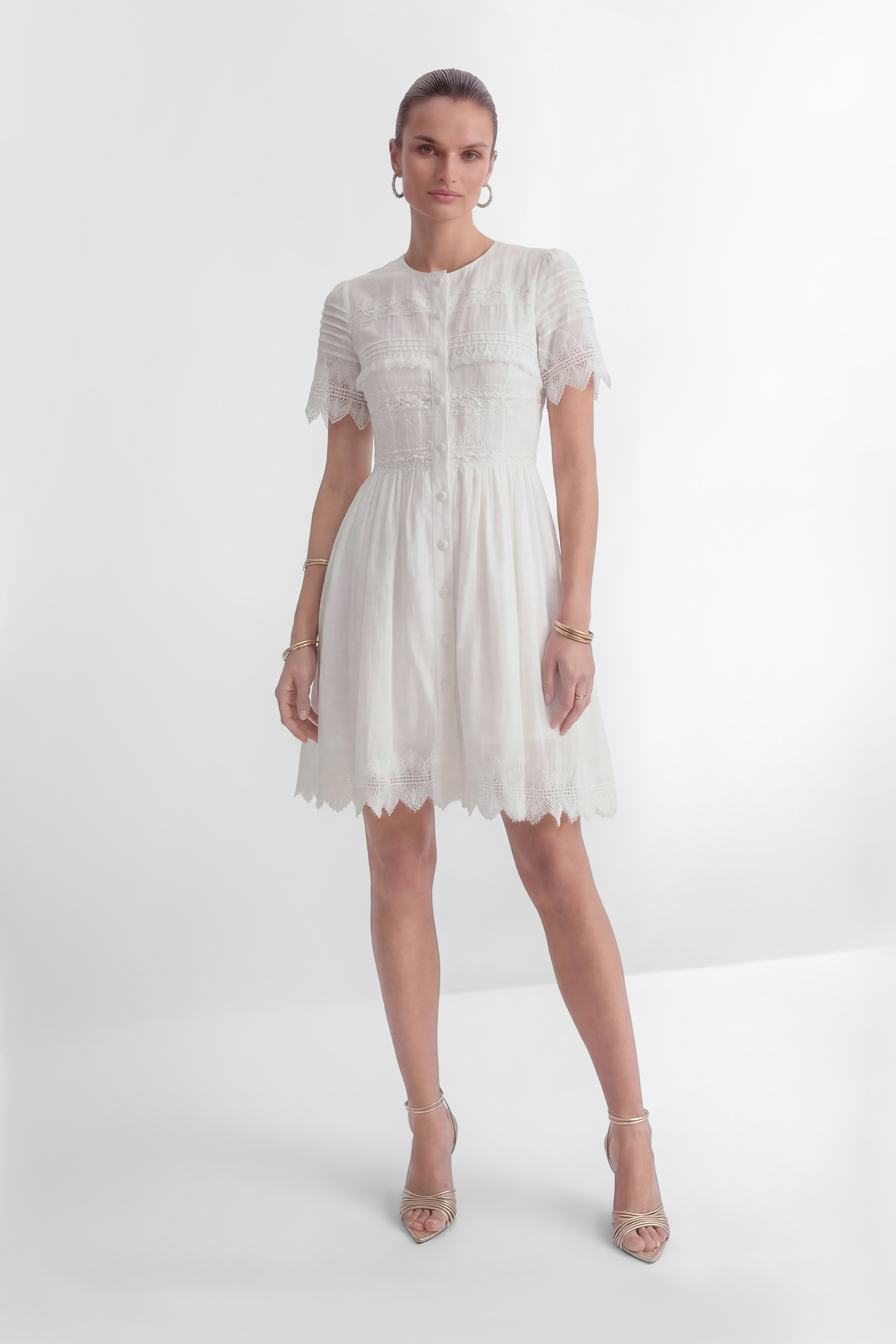 City Of Angels White Lace Embellished Short Sleeve Mini Dress-purelyfable