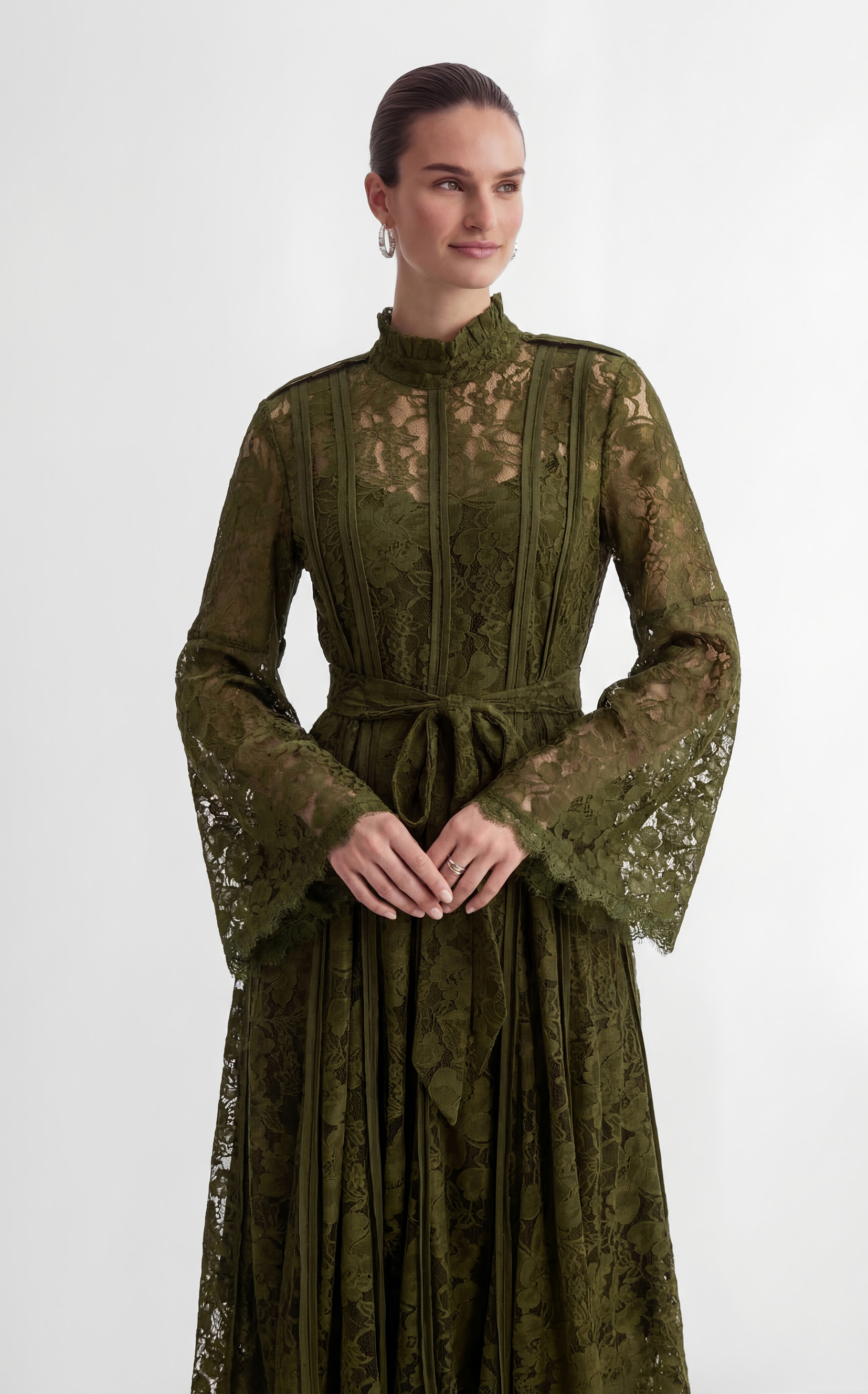 The Best Gift Olive Green Bell Sleeve Lace Maxi Dress-purelyfable