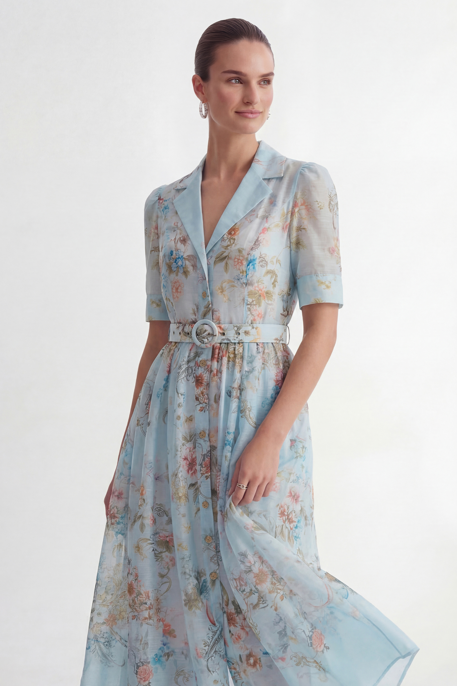 Garden Girl Moment Blue Floral Print Short Sleeve Maxi Dress-purelyfable