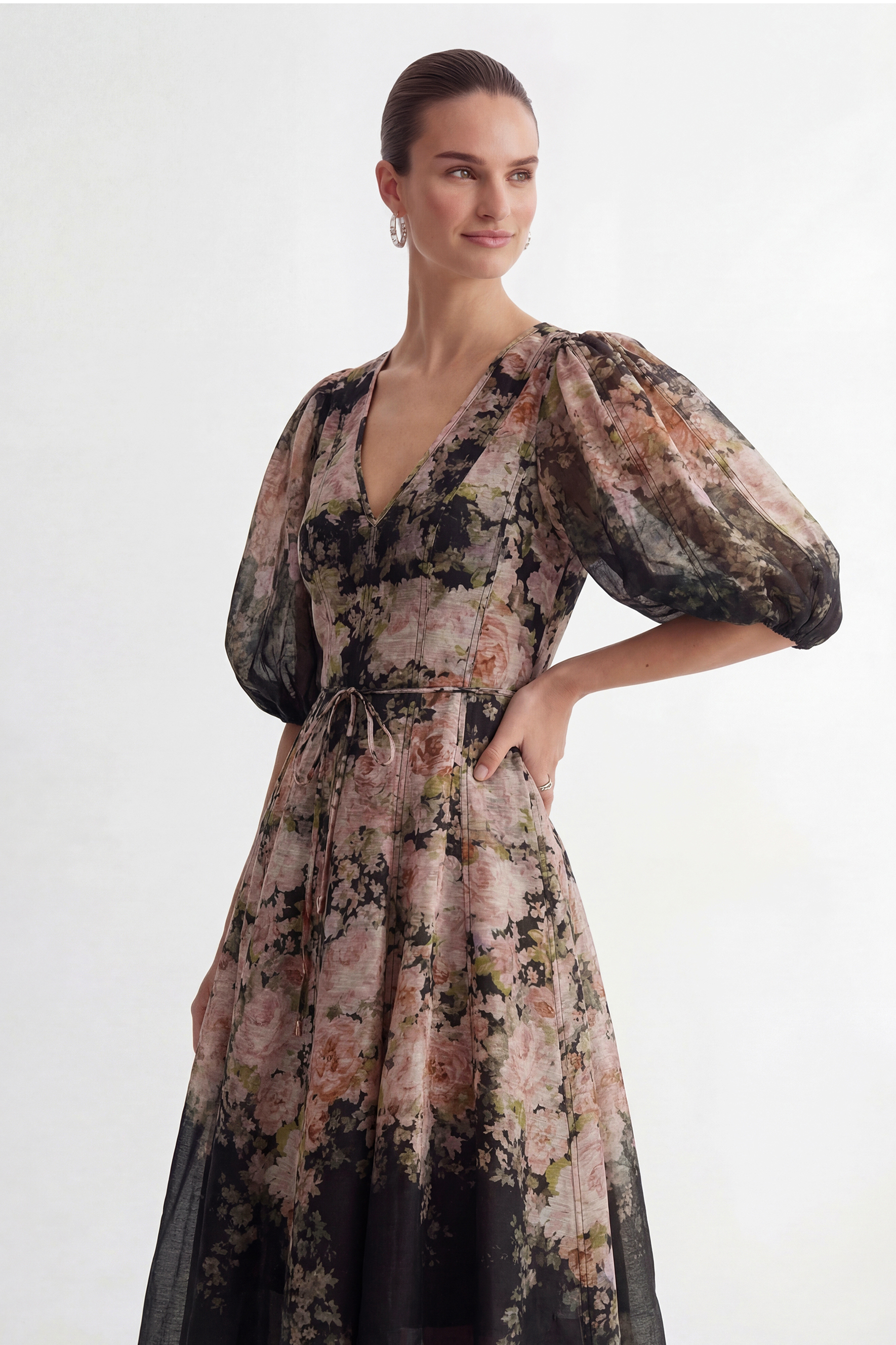Dream Chaser Black Floral Print Puff Sleeve Maxi Dress-purelyfable