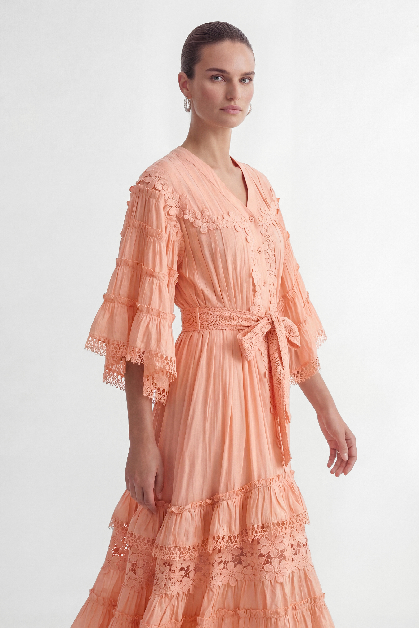 Sweet Sophistication Pink Floral Applique Tiered Maxi Dress-purelyfable