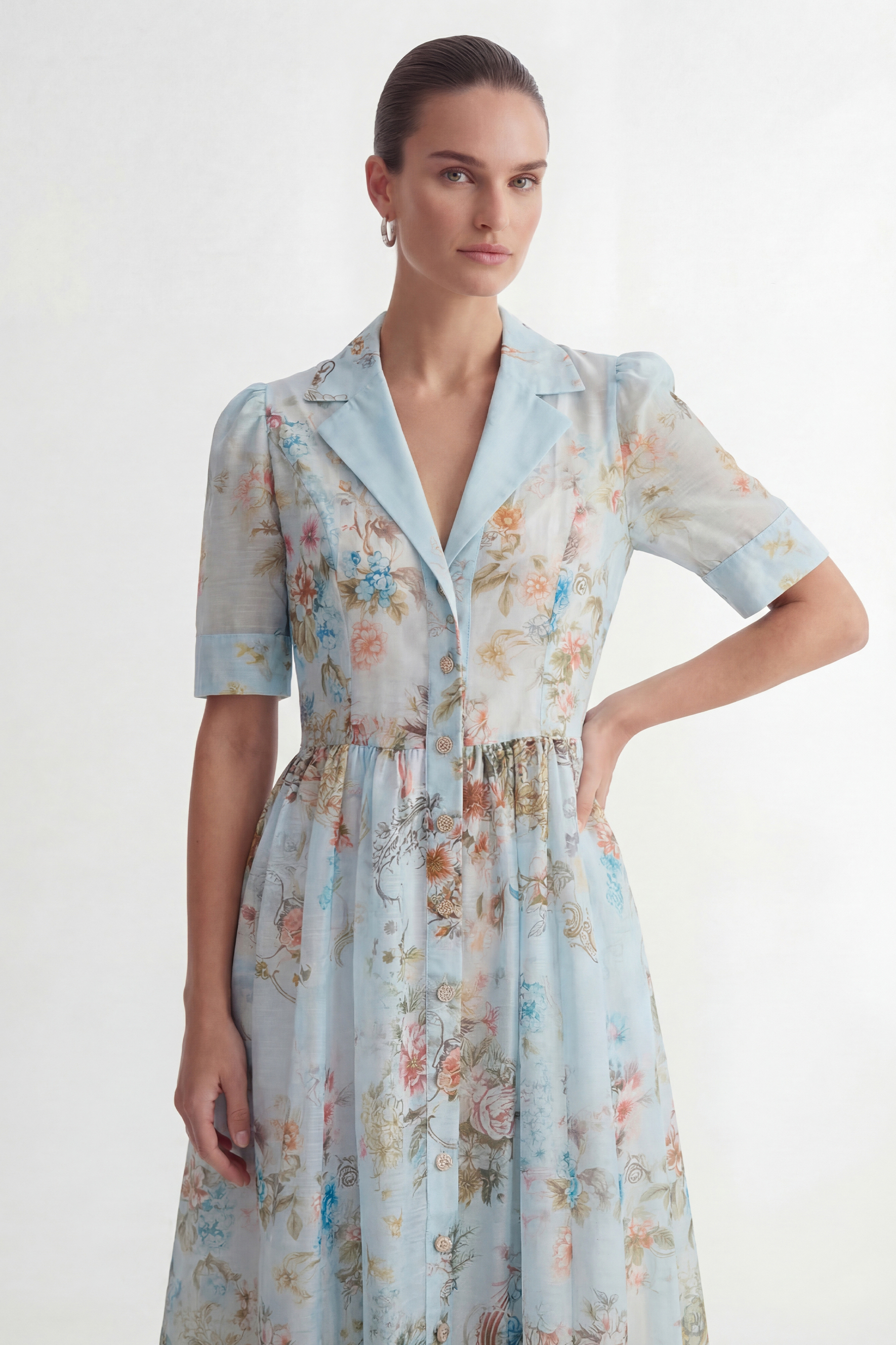 Garden Girl Moment Blue Floral Print Short Sleeve Maxi Dress-purelyfable